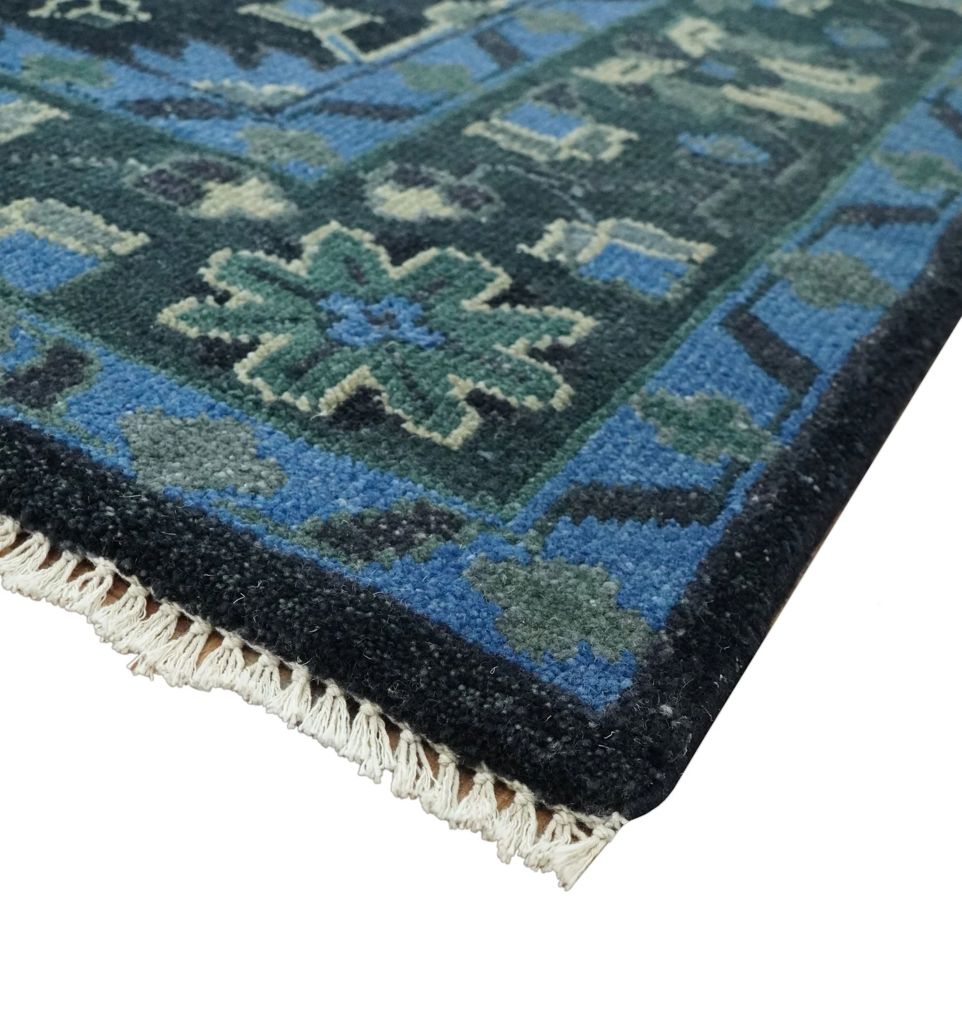 Dark Blue and Beige 5.6x8.6 Hand Knotted Traditional Oushak wool area rug - Image 5