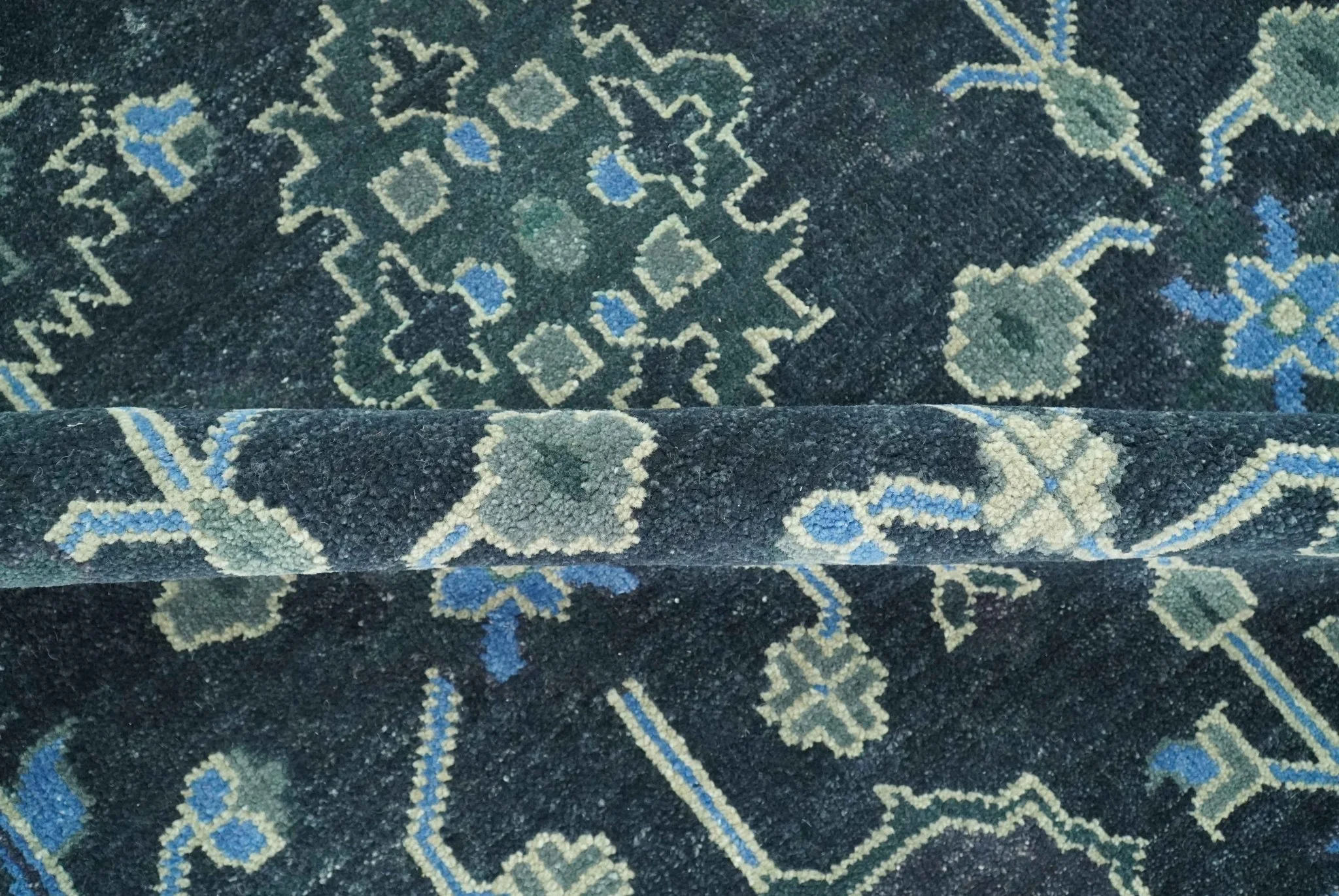Dark Blue and Beige 5.6x8.6 Hand Knotted Traditional Oushak wool area rug - Image 6