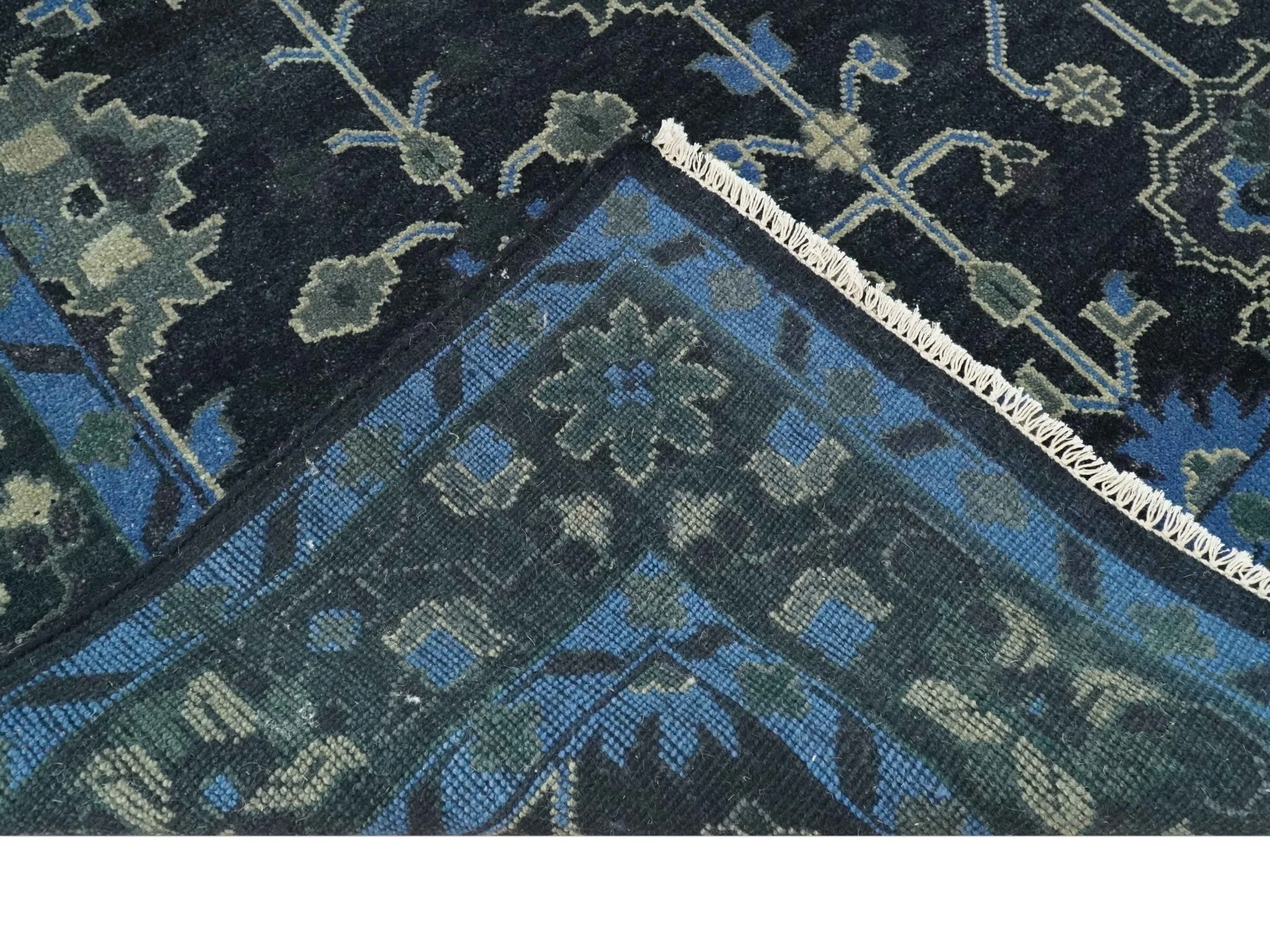 Dark Blue and Beige 5.6x8.6 Hand Knotted Traditional Oushak wool area rug - Image 7