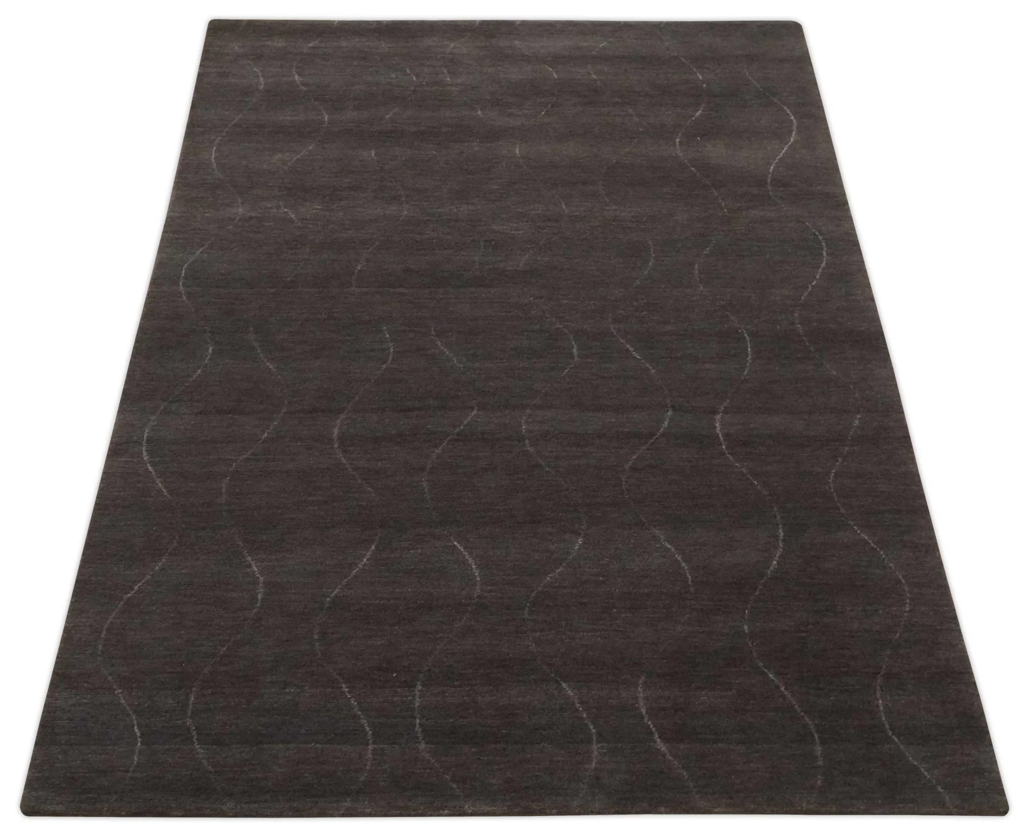 Dark Brown and Ivory Modern Stripes Pattern Hand knotted 5x7 wool and Art Silk Area Rug - Image 10
