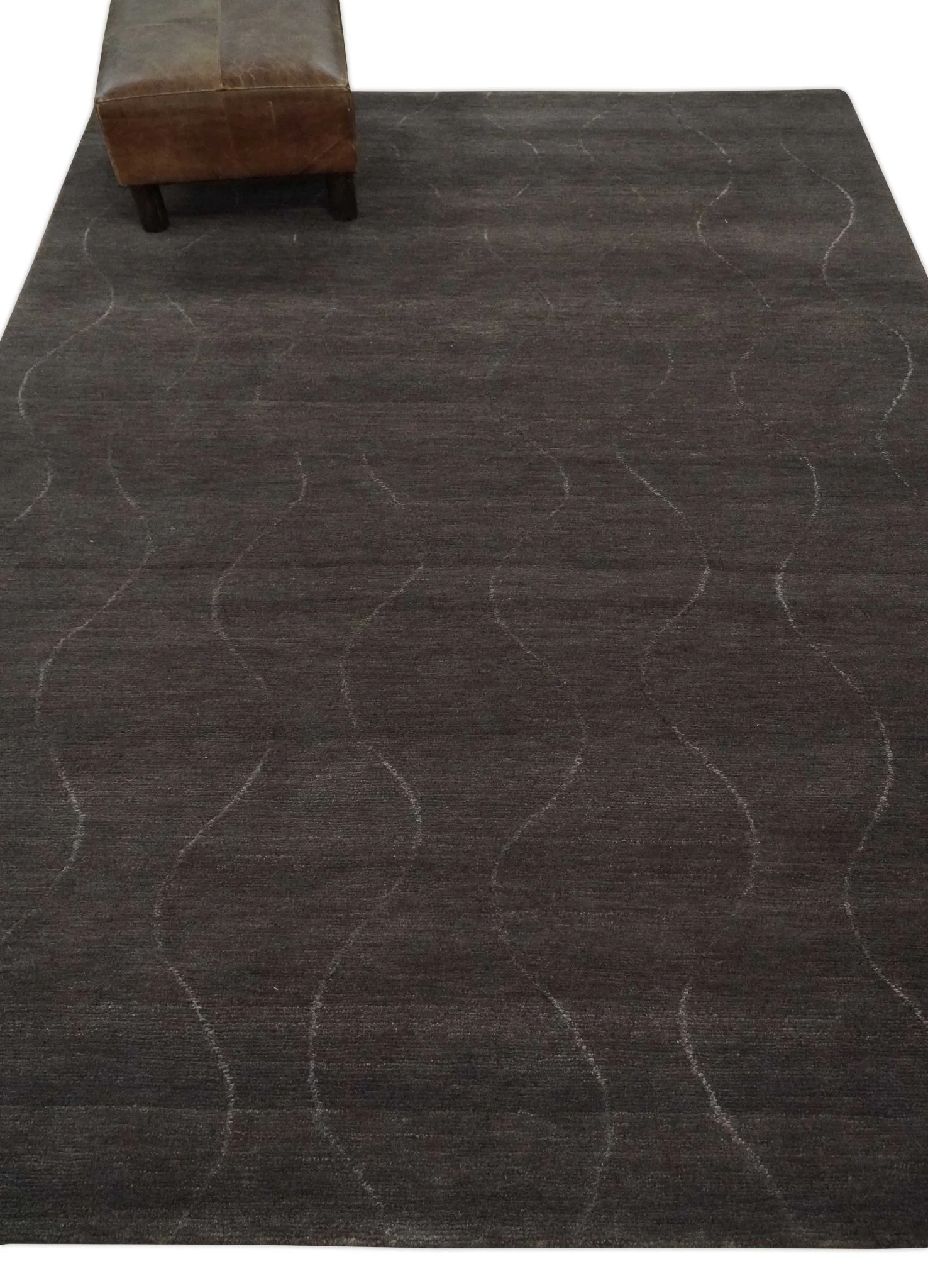 Dark Brown and Ivory Modern Stripes Pattern Hand knotted 5x7 wool and Art Silk Area Rug - Image 4
