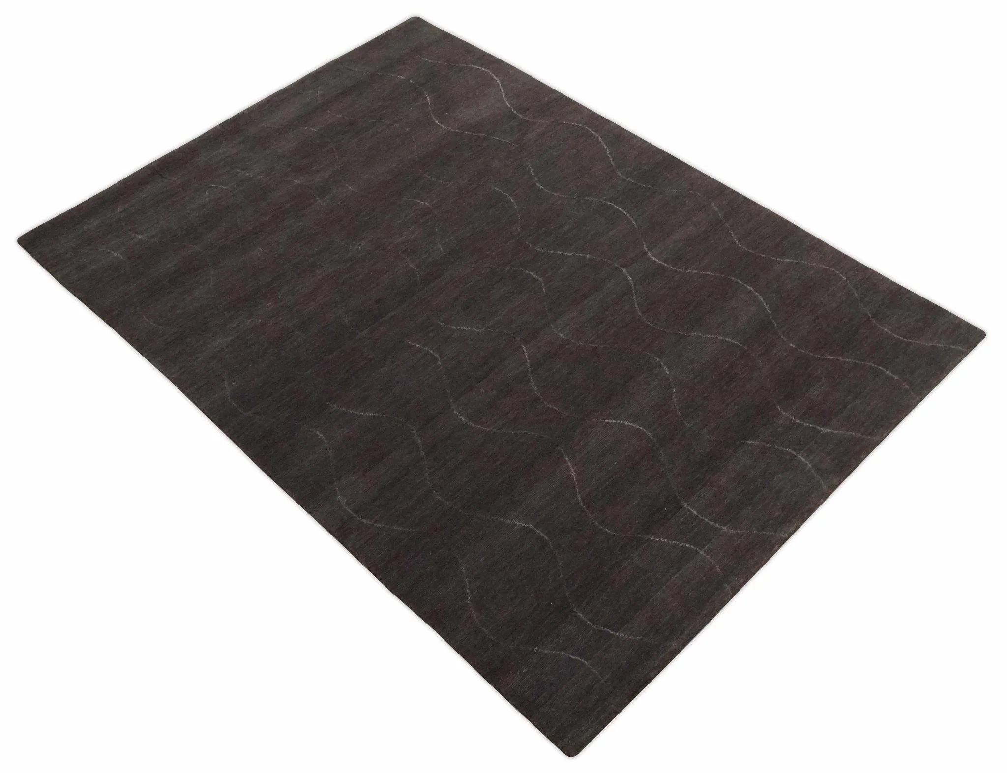 Dark Brown and Ivory Modern Stripes Pattern Hand knotted 5x7 wool and Art Silk Area Rug - Image 9