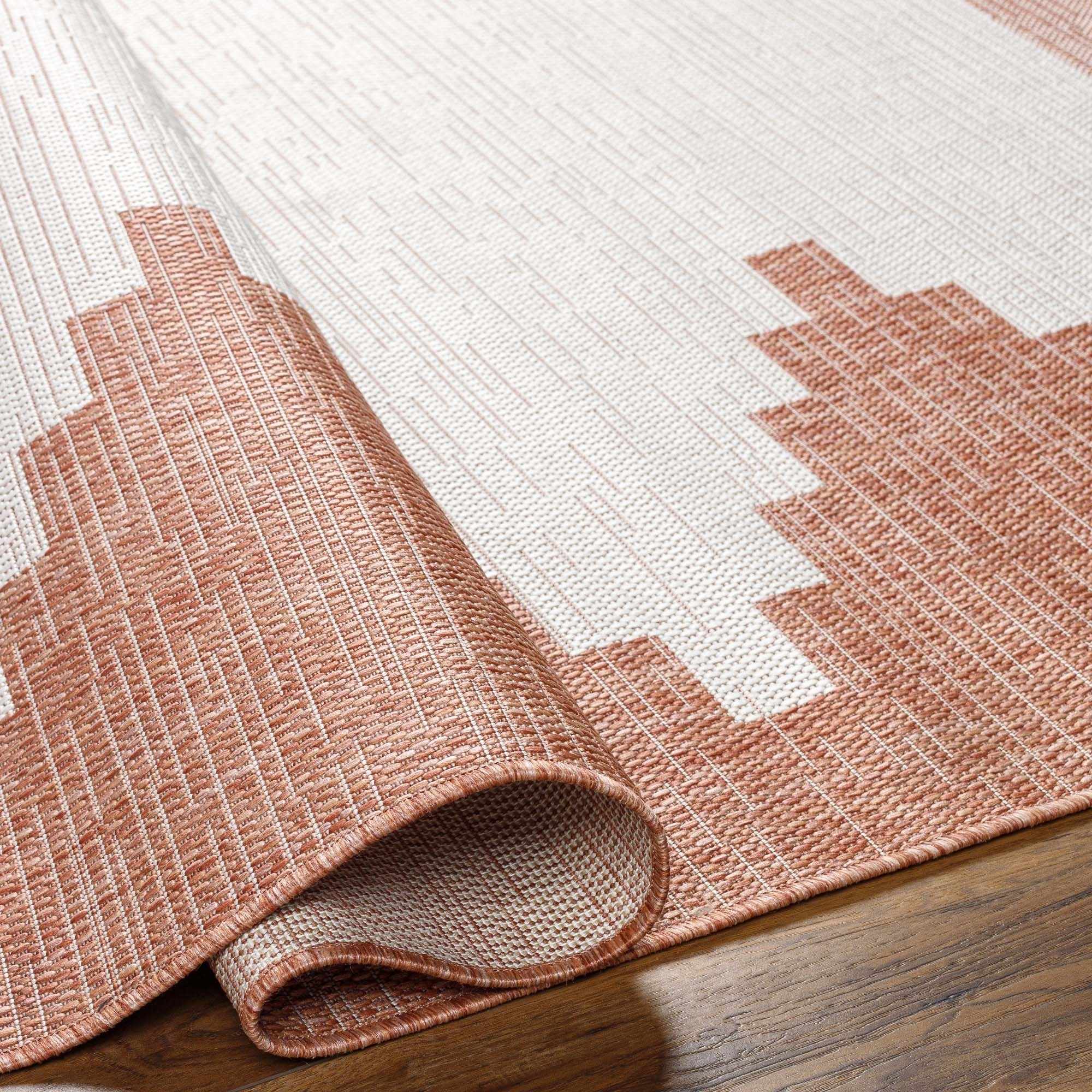Dark Peach and Ivory Geometrical Indoor & Outdoor Multi Size Area Rug - Image 4