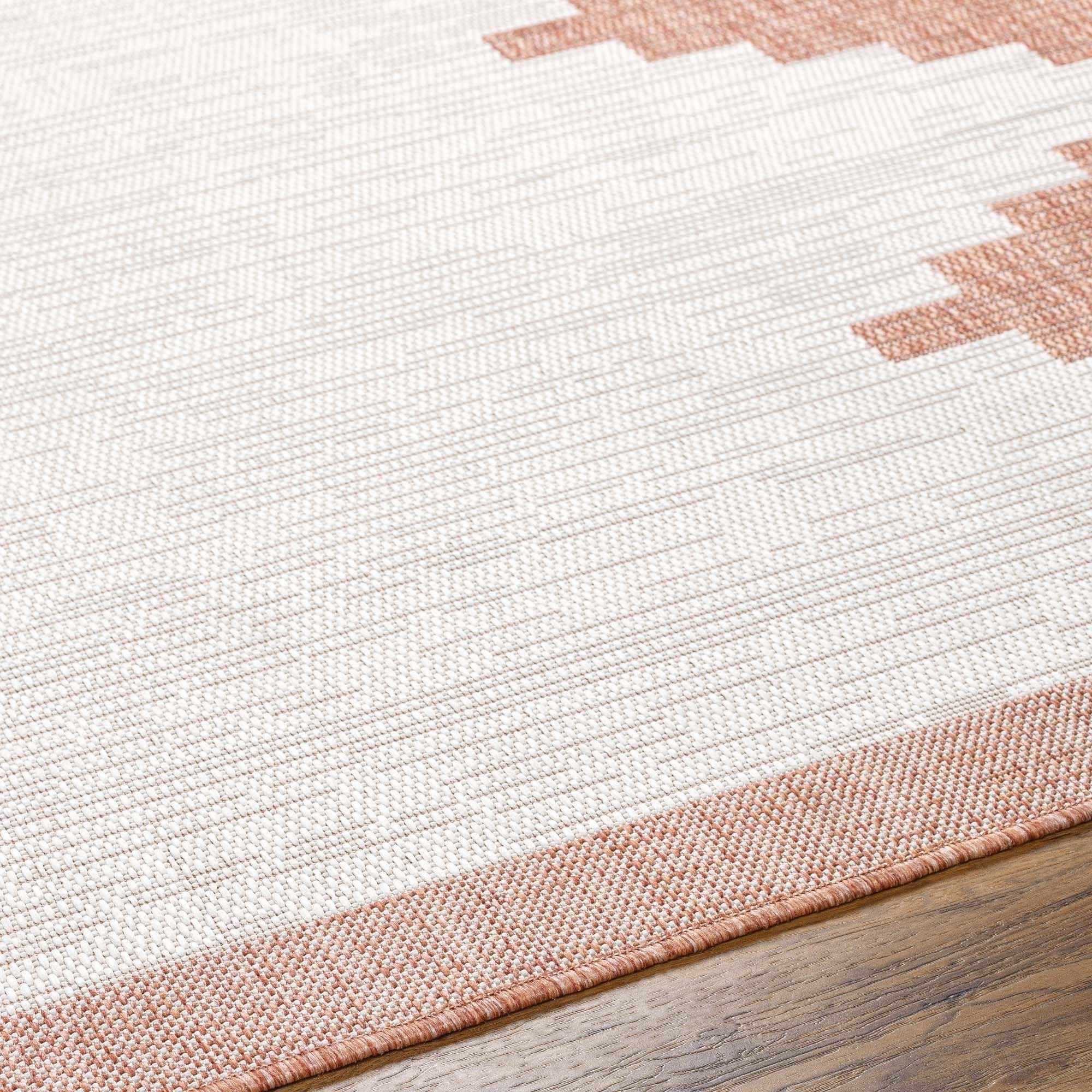 Dark Peach and Ivory Geometrical Indoor & Outdoor Multi Size Area Rug - Image 5