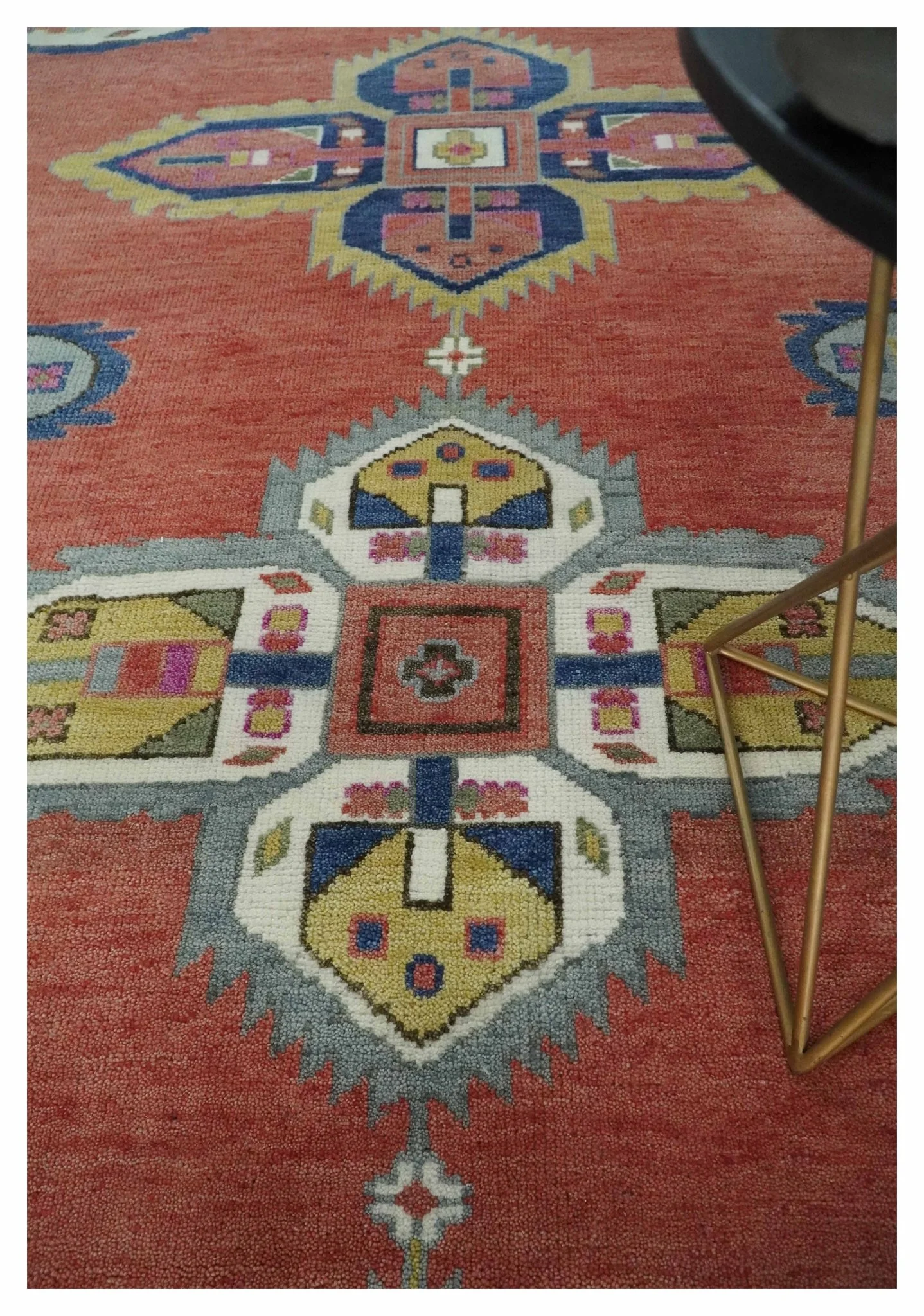Custom Made Hand Knotted Dark Peach and Silver Traditional Wool Rug - Image 2
