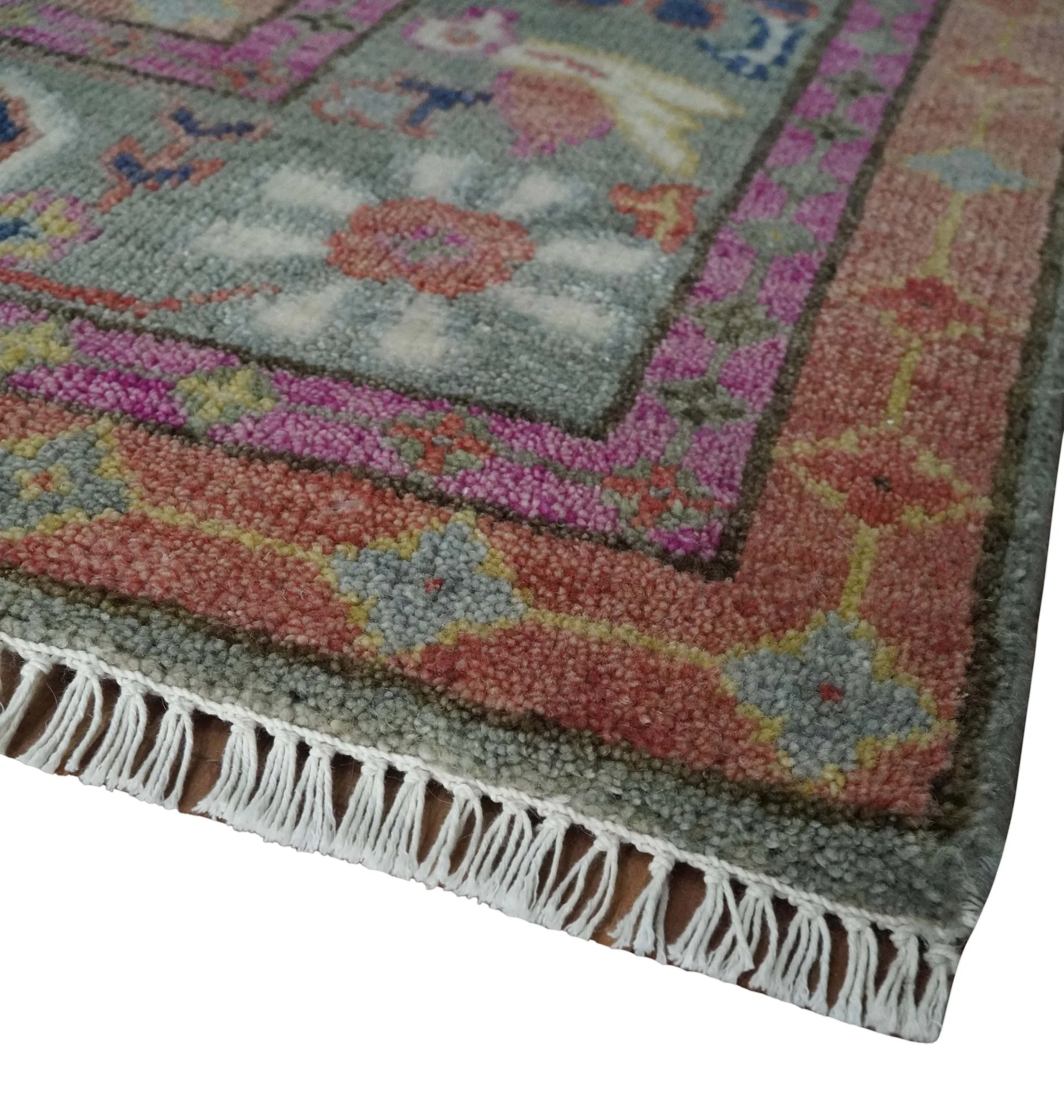 Custom Made Hand Knotted Dark Peach and Silver Traditional Wool Rug - Image 5