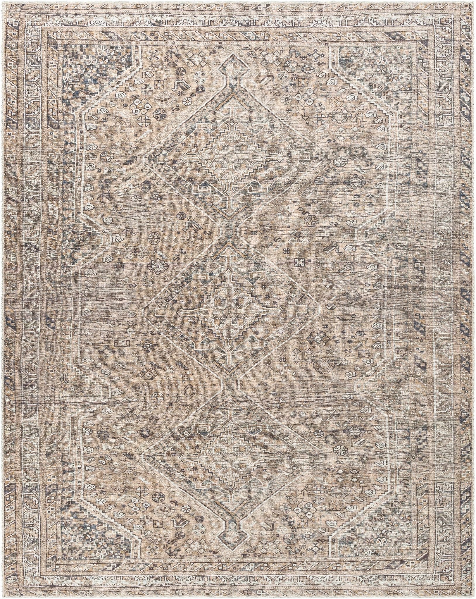 Dark Peach, Ivory and Charcoal Transitional Washable Area Rug - Image 12