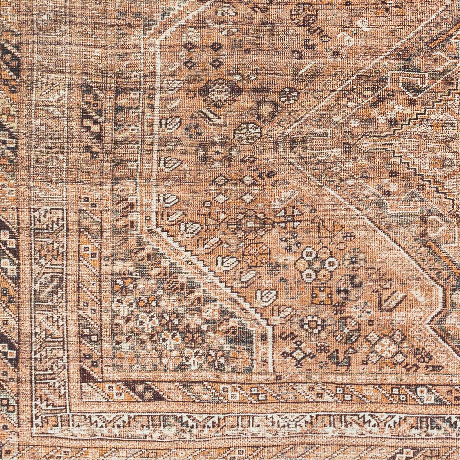 Dark Peach, Ivory and Charcoal Transitional Washable Area Rug - Image 3