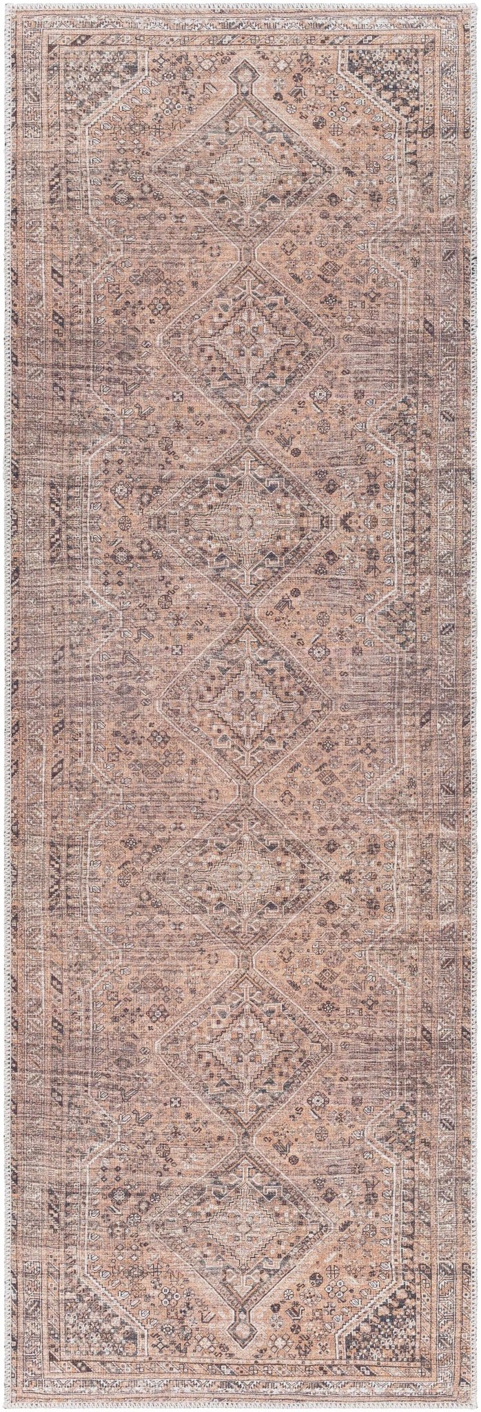 Dark Peach, Ivory and Charcoal Transitional Washable Area Rug - Image 5