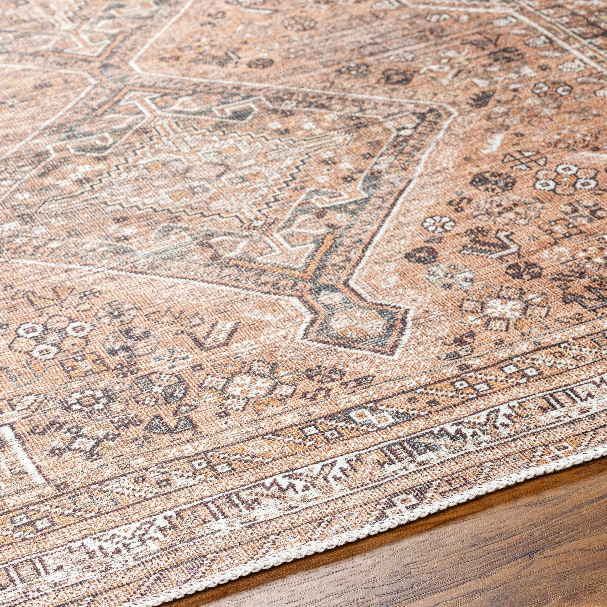 Dark Peach, Ivory and Charcoal Transitional Washable Area Rug - Image 8