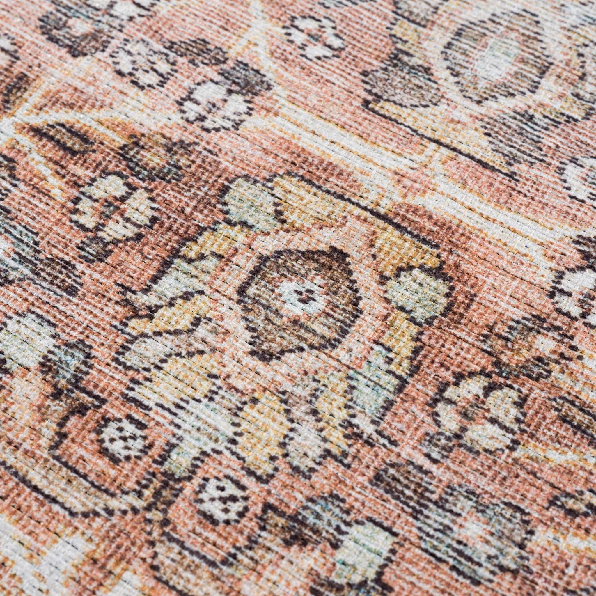 Traditional Oriental Intricate Design Dark Peach, Ivory, Beige and Charcoal Washable Area Rug - Image 13
