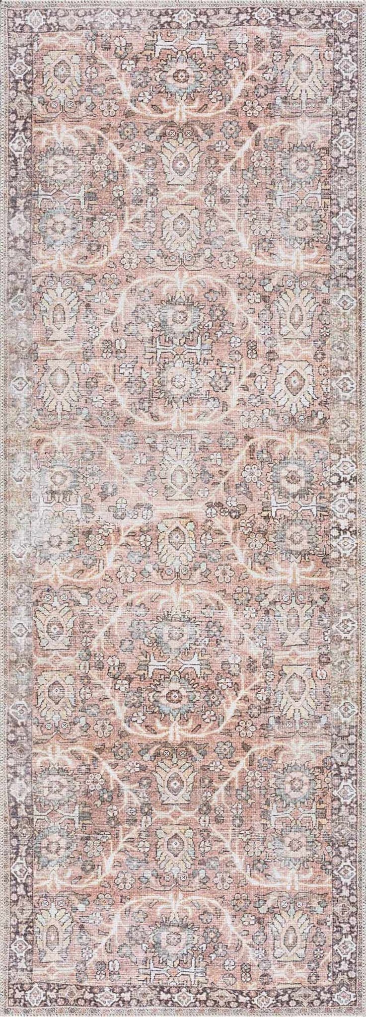 Traditional Oriental Intricate Design Dark Peach, Ivory, Beige and Charcoal Washable Area Rug - Image 4