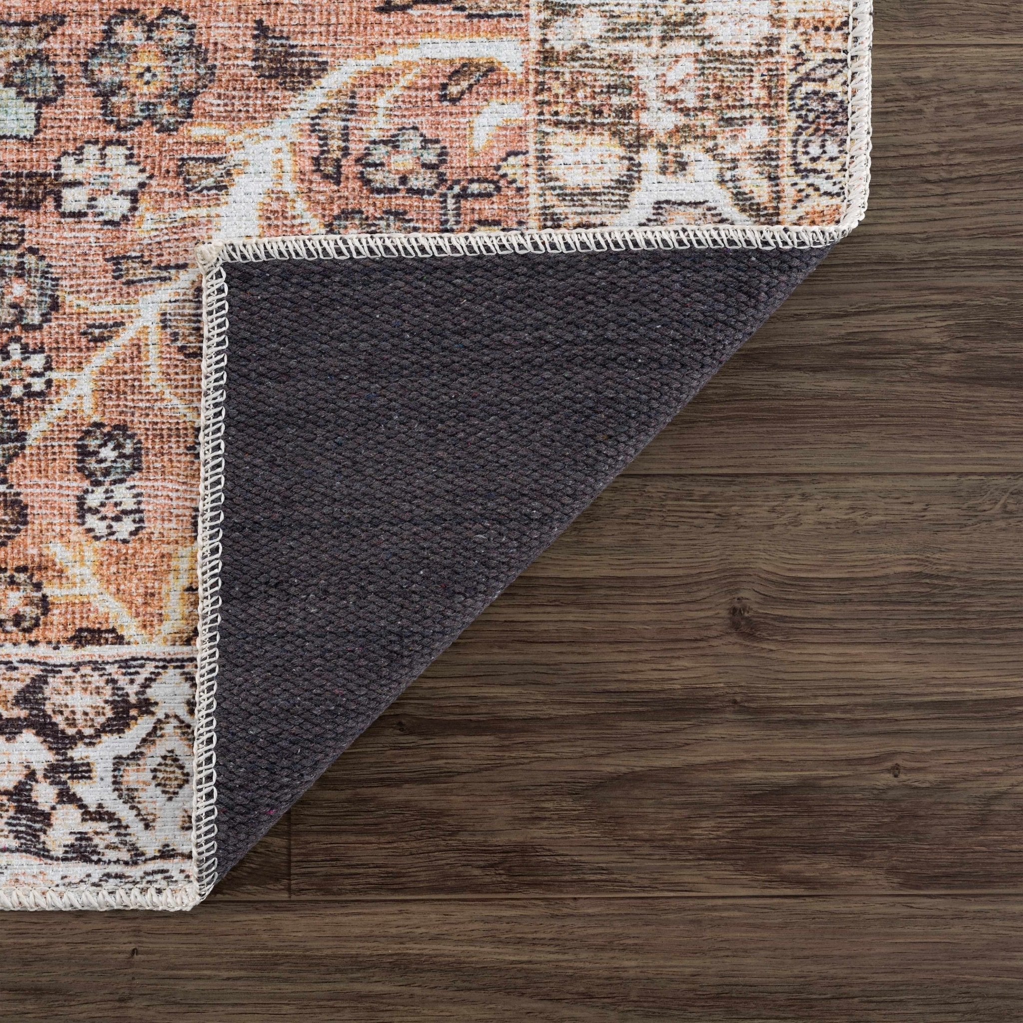 Traditional Oriental Intricate Design Dark Peach, Ivory, Beige and Charcoal Washable Area Rug - Image 5