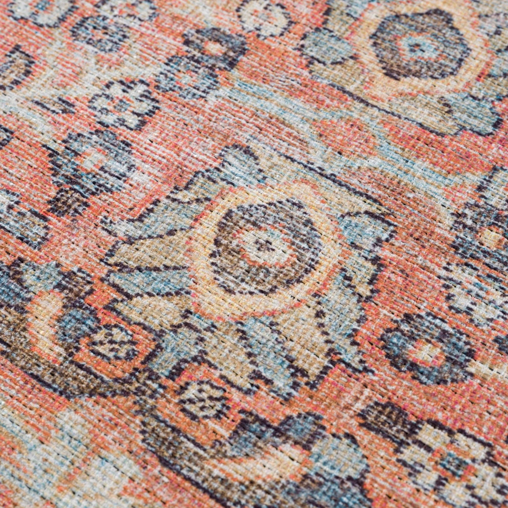 Vintage Style Dark Peach, Purple and Beige Traditional Design Washable Area Rug - Image 13