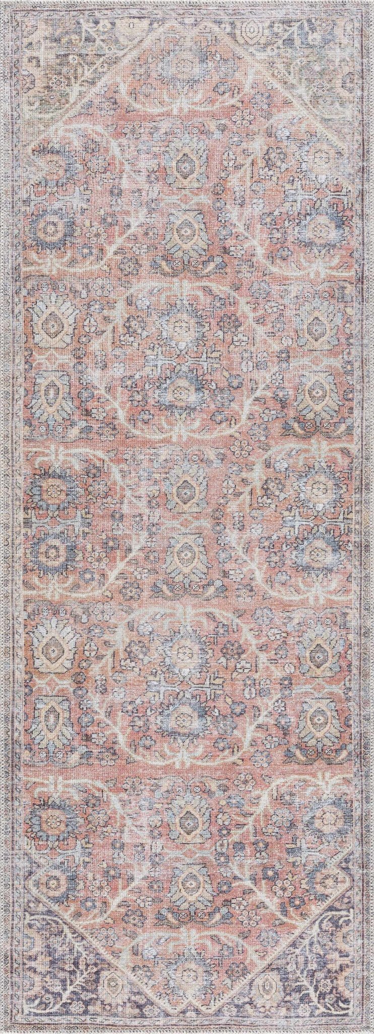 Vintage Style Dark Peach, Purple and Beige Traditional Design Washable Area Rug - Image 4