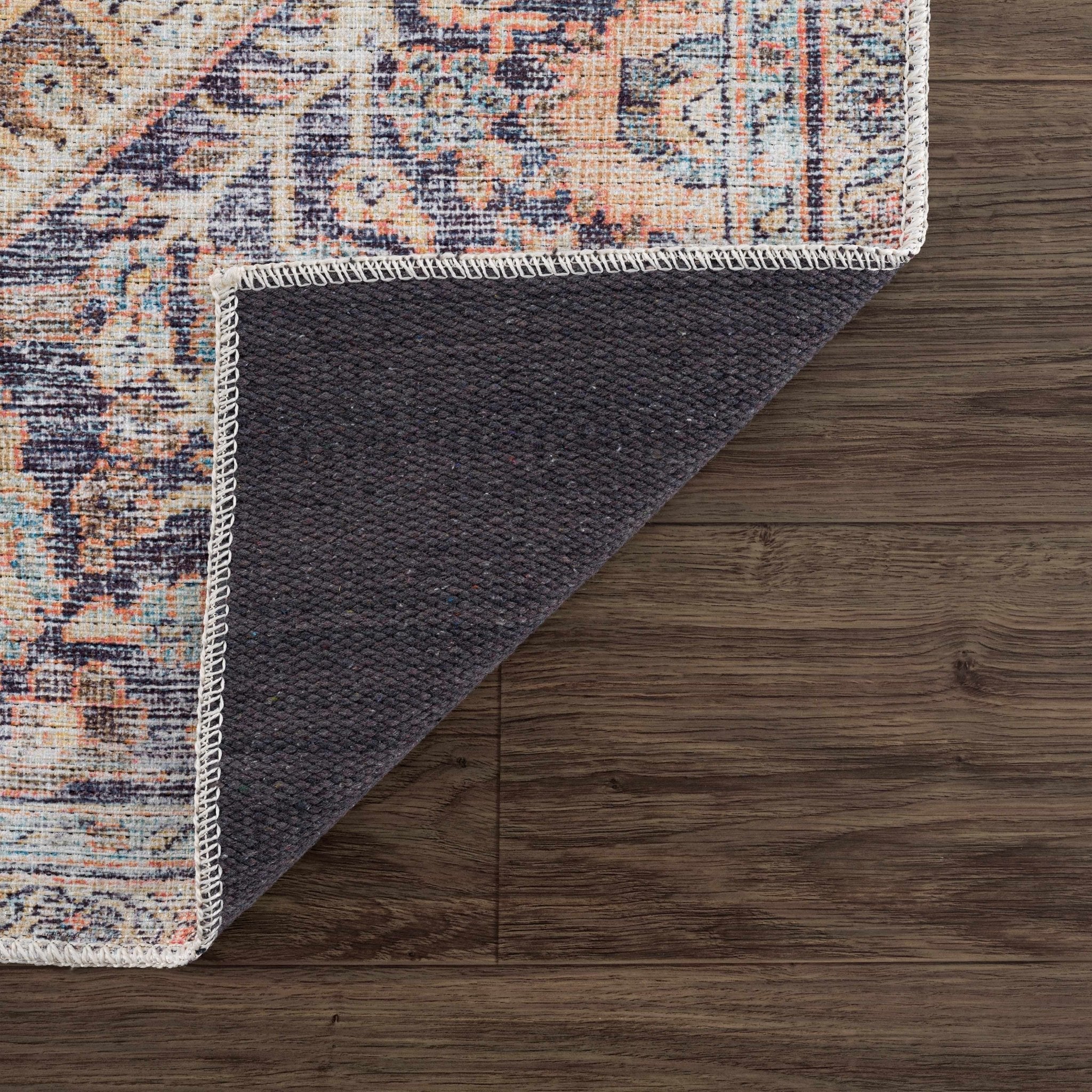 Vintage Style Dark Peach, Purple and Beige Traditional Design Washable Area Rug - Image 5