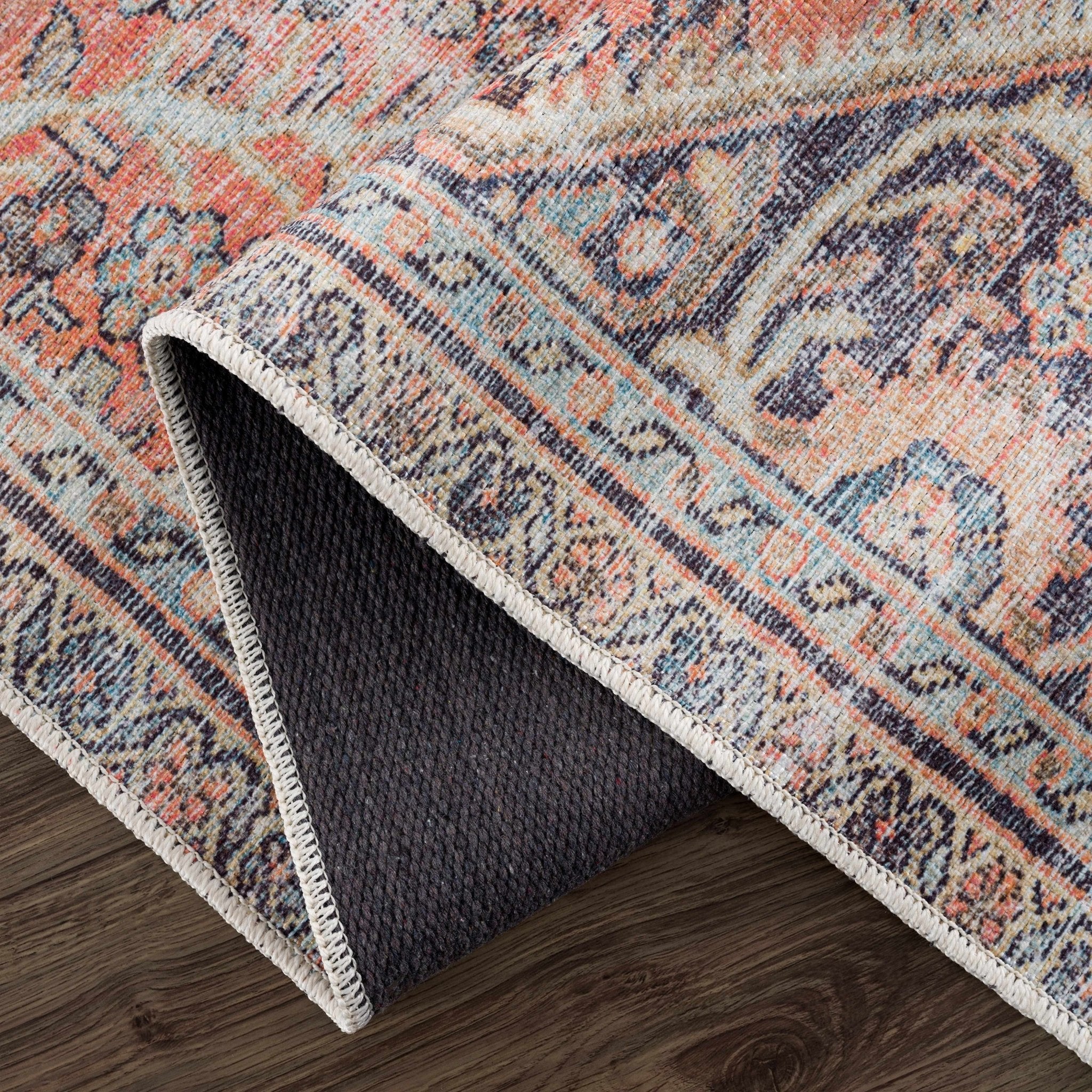 Vintage Style Dark Peach, Purple and Beige Traditional Design Washable Area Rug - Image 6