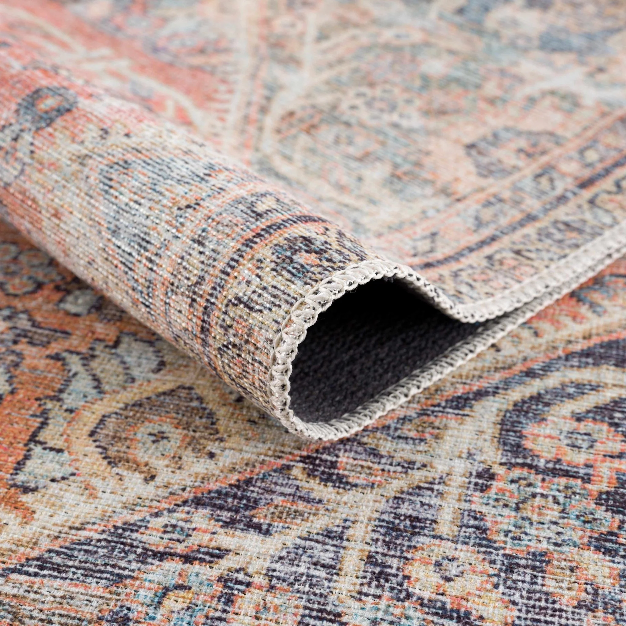 Vintage Style Dark Peach, Purple and Beige Traditional Design Washable Area Rug - Image 8