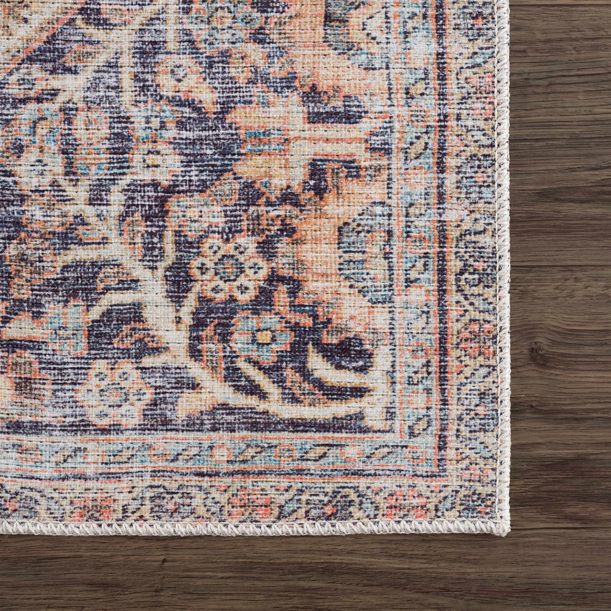 Vintage Style Dark Peach, Purple and Beige Traditional Design Washable Area Rug - Image 9