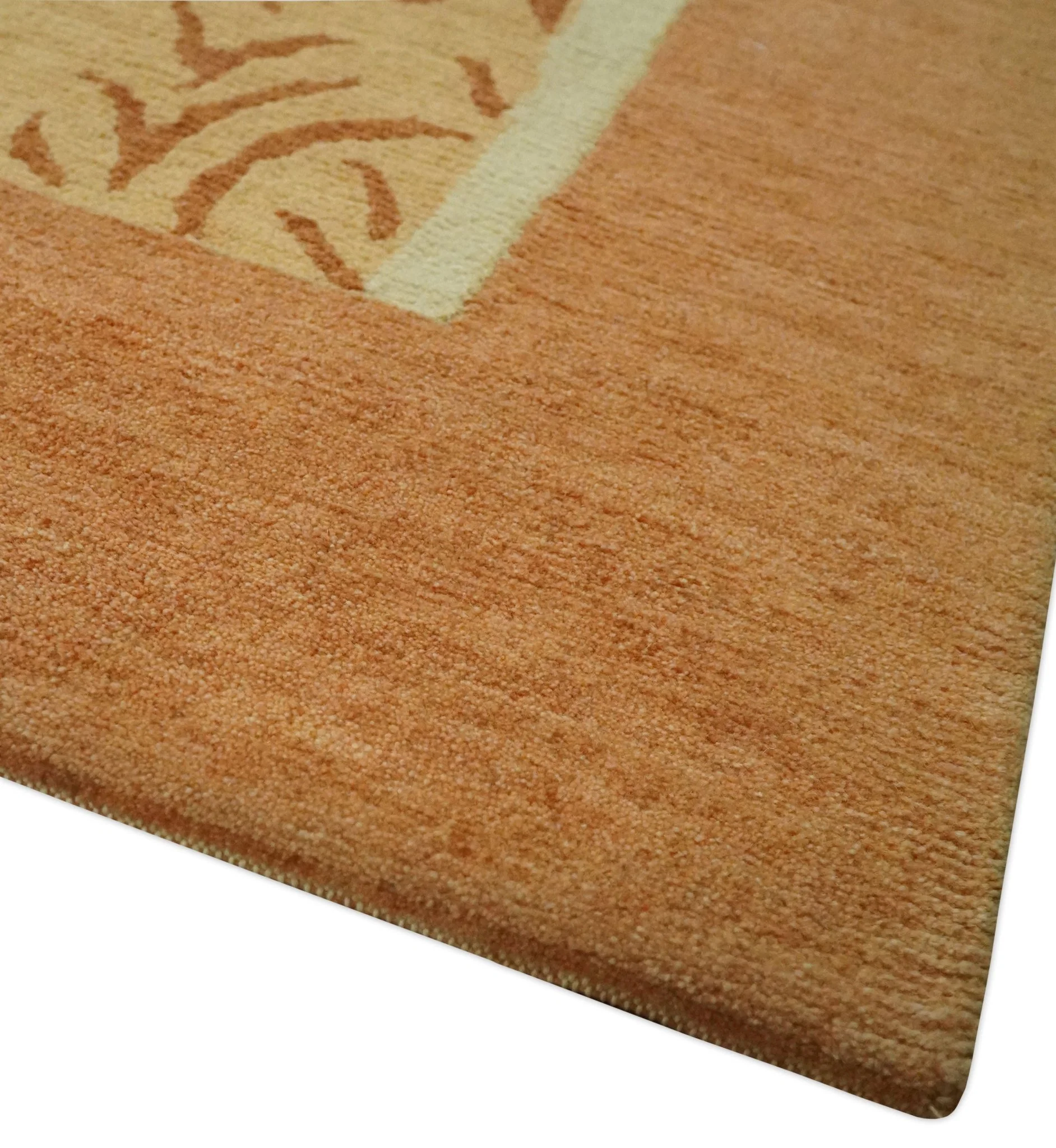 Dark Peach, Rust and Ivory Modern Geometrical Blocks Hand knotted 4x6 wool Area Rug - Image 5