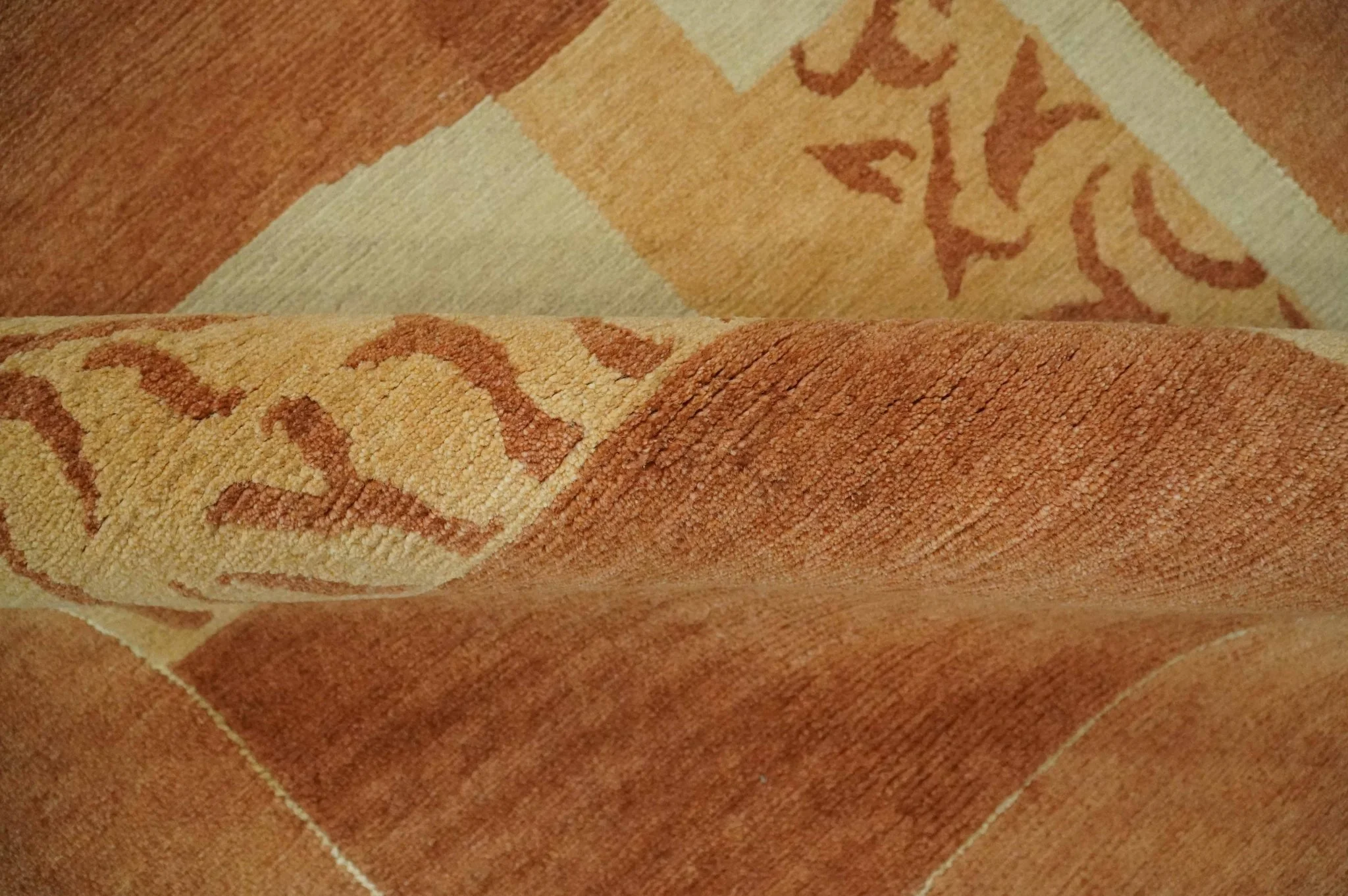 Dark Peach, Rust and Ivory Modern Geometrical Blocks Hand knotted 4x6 wool Area Rug - Image 7