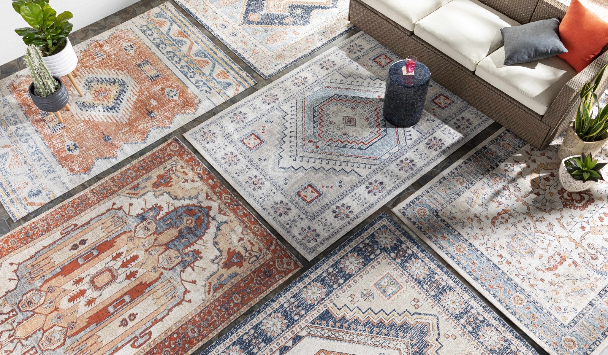 Dark Peach, Silver and Blue Traditional Mamluk Design Outdoor Safe Area Rug - Image 5