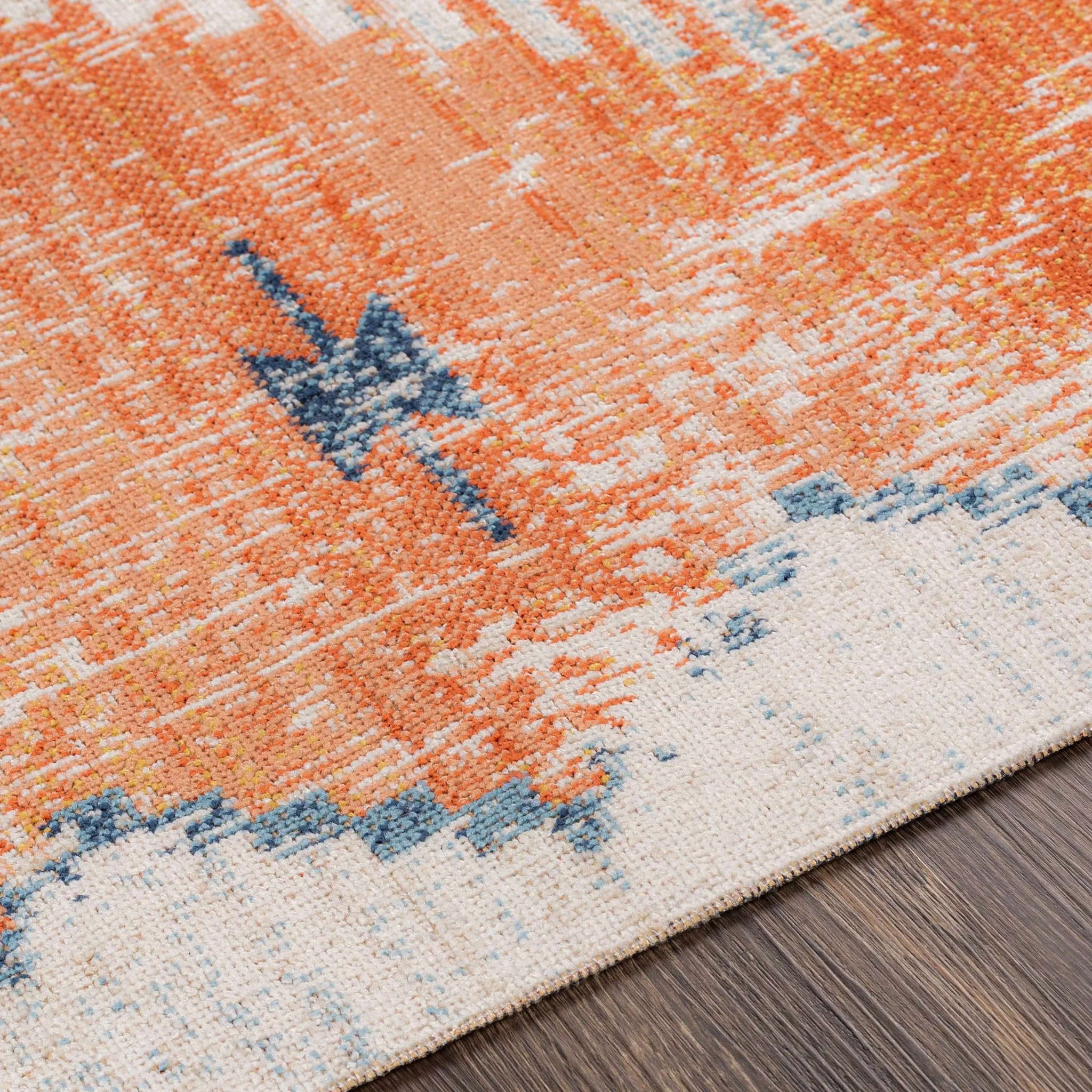 Dark Peach, Silver and Blue Traditional Mamluk Design Outdoor Safe Area Rug - Image 8