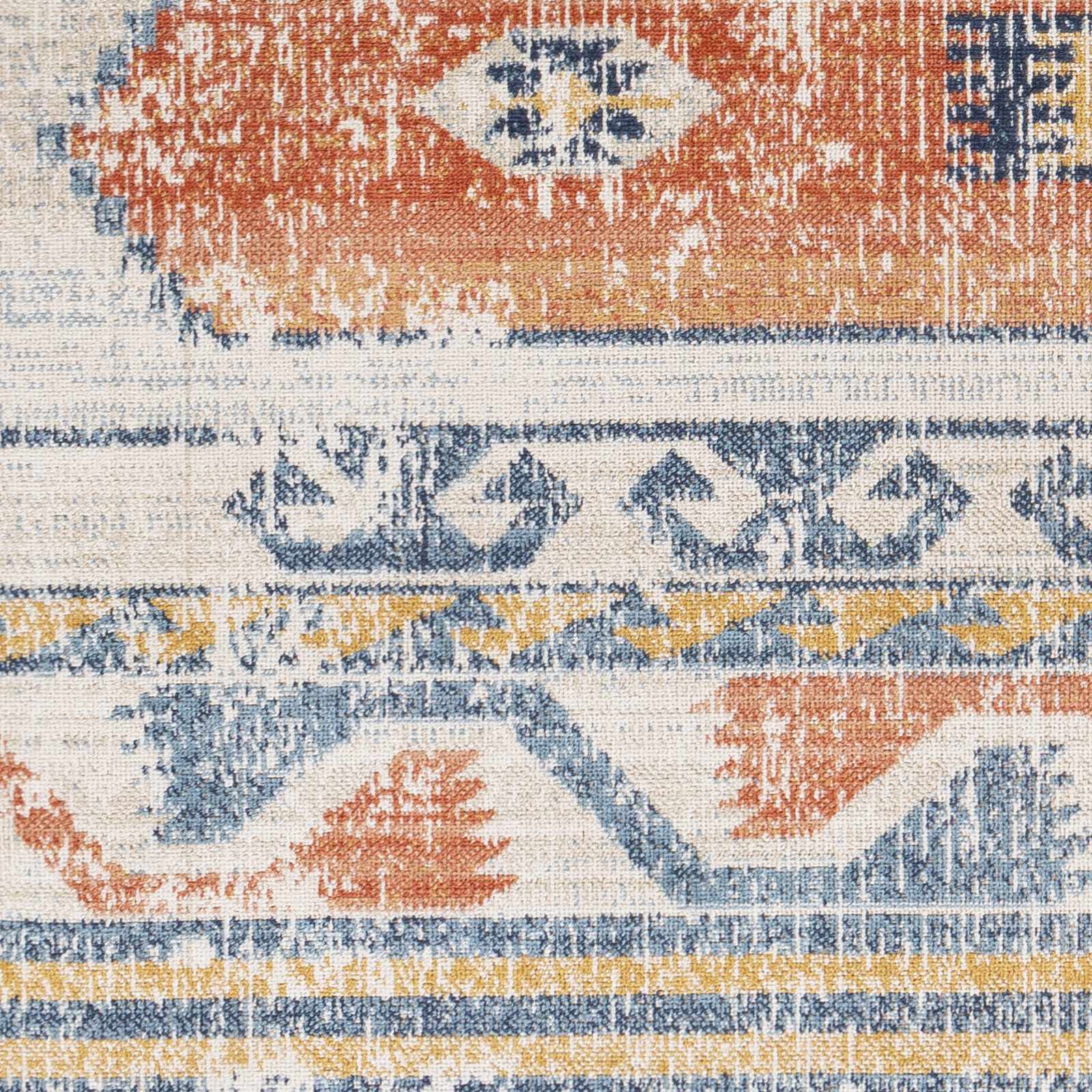 Dark Peach, Silver and Blue Traditional Mamluk Design Outdoor Safe Area Rug - Image 9