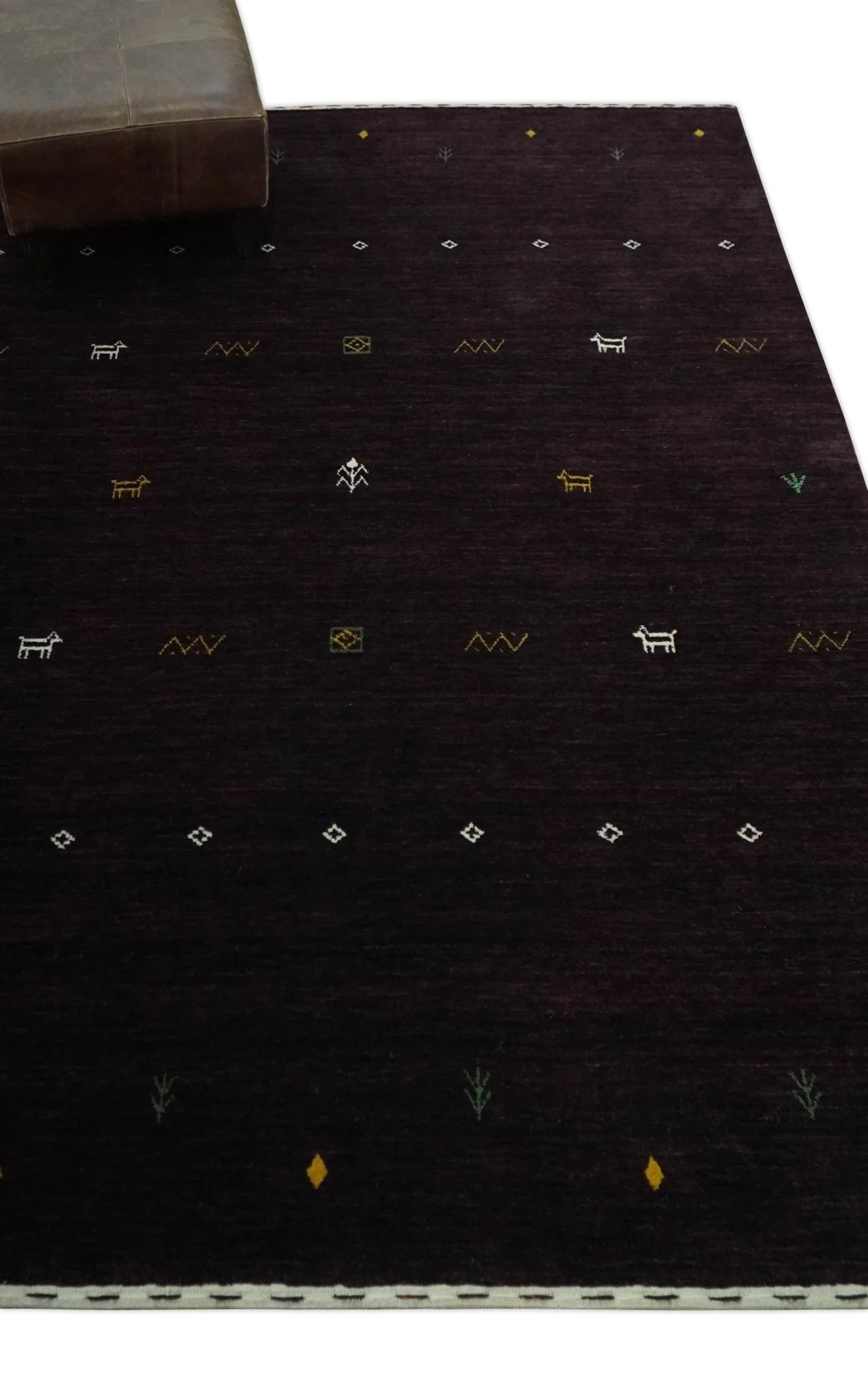 Tribal look Dark Purple Traditional Hand loom 4.6x7 Wool Area Rug - Image 3