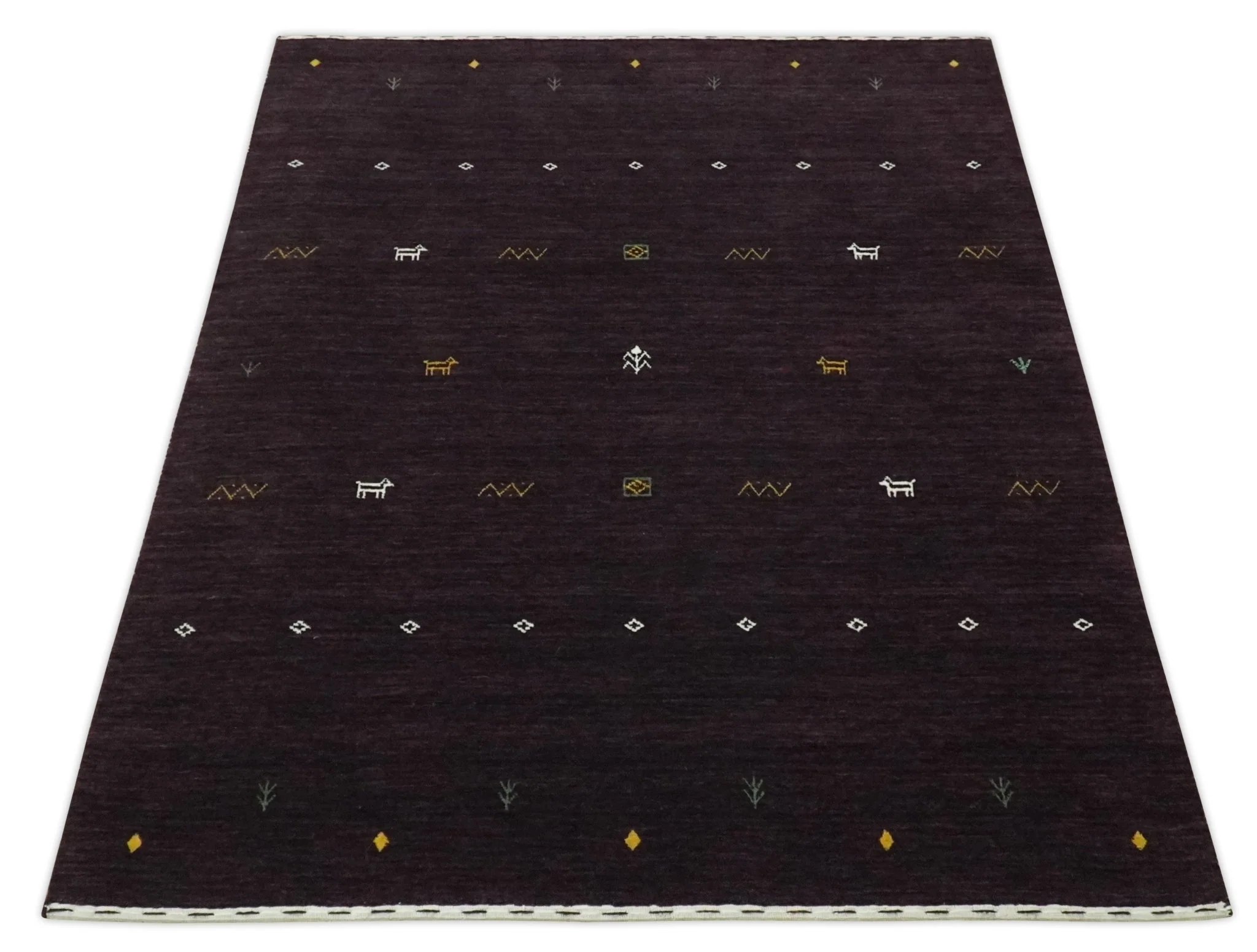 Tribal look Dark Purple Traditional Hand loom 4.6x7 Wool Area Rug - Image 9