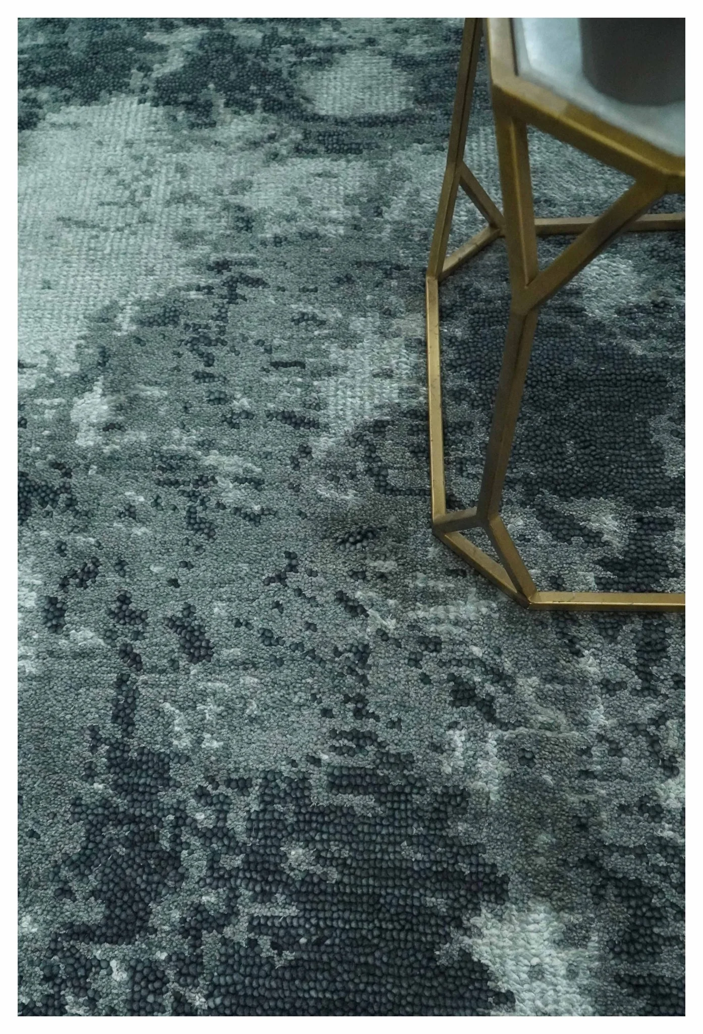 Dark Teal, Gray and Silver Modern Abstract Hand Knotted 5x8 wool Area Rug - Image 2