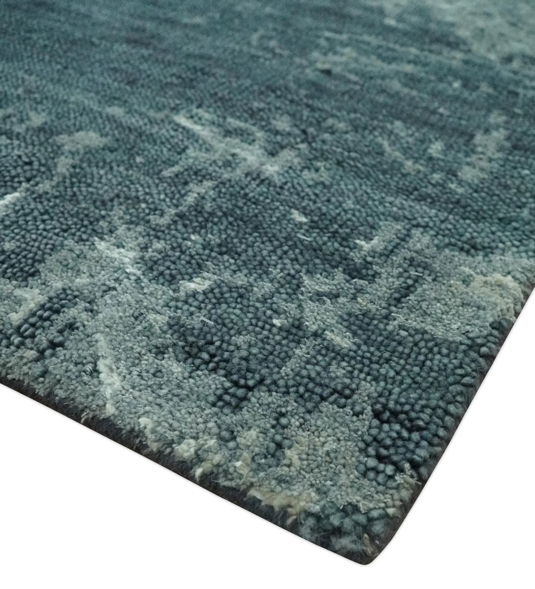 Dark Teal, Gray and Silver Modern Abstract Hand Knotted 5x8 wool Area Rug - Image 5