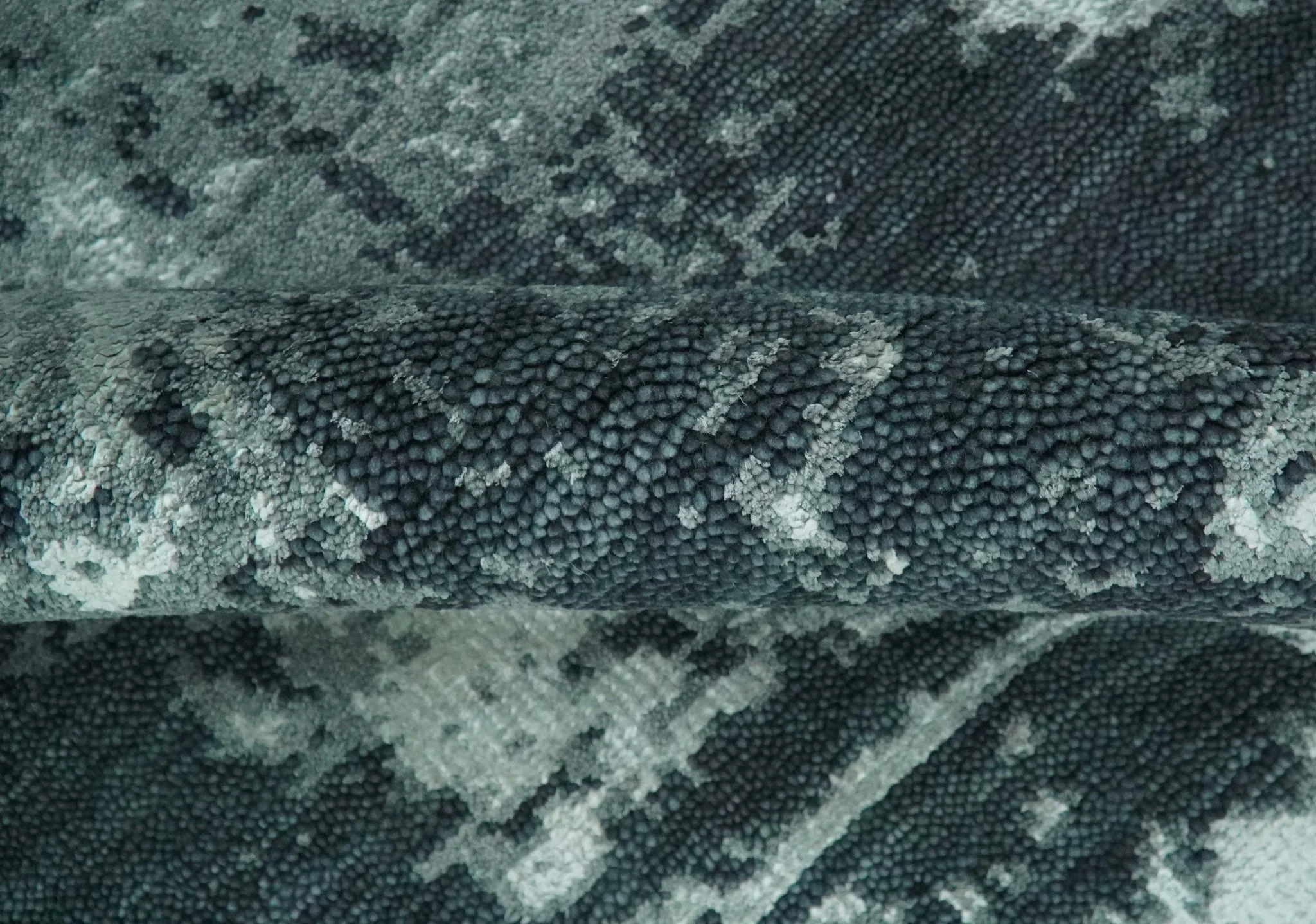 Dark Teal, Gray and Silver Modern Abstract Hand Knotted 5x8 wool Area Rug - Image 6