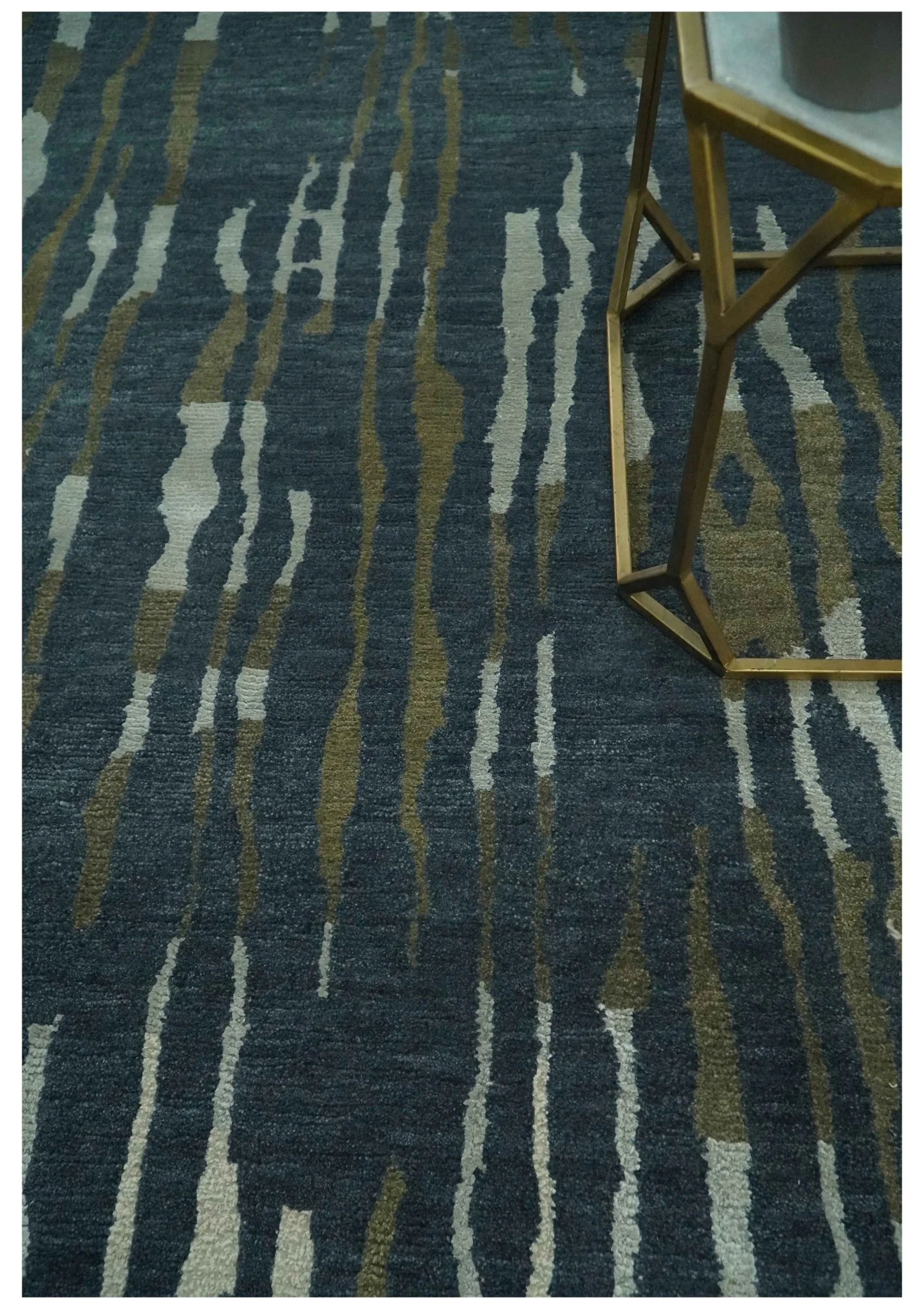Dark Teal, Olive and Silver Modern Stripes Design Hand loom 5x8 wool and Art Silk Area rug - Image 2