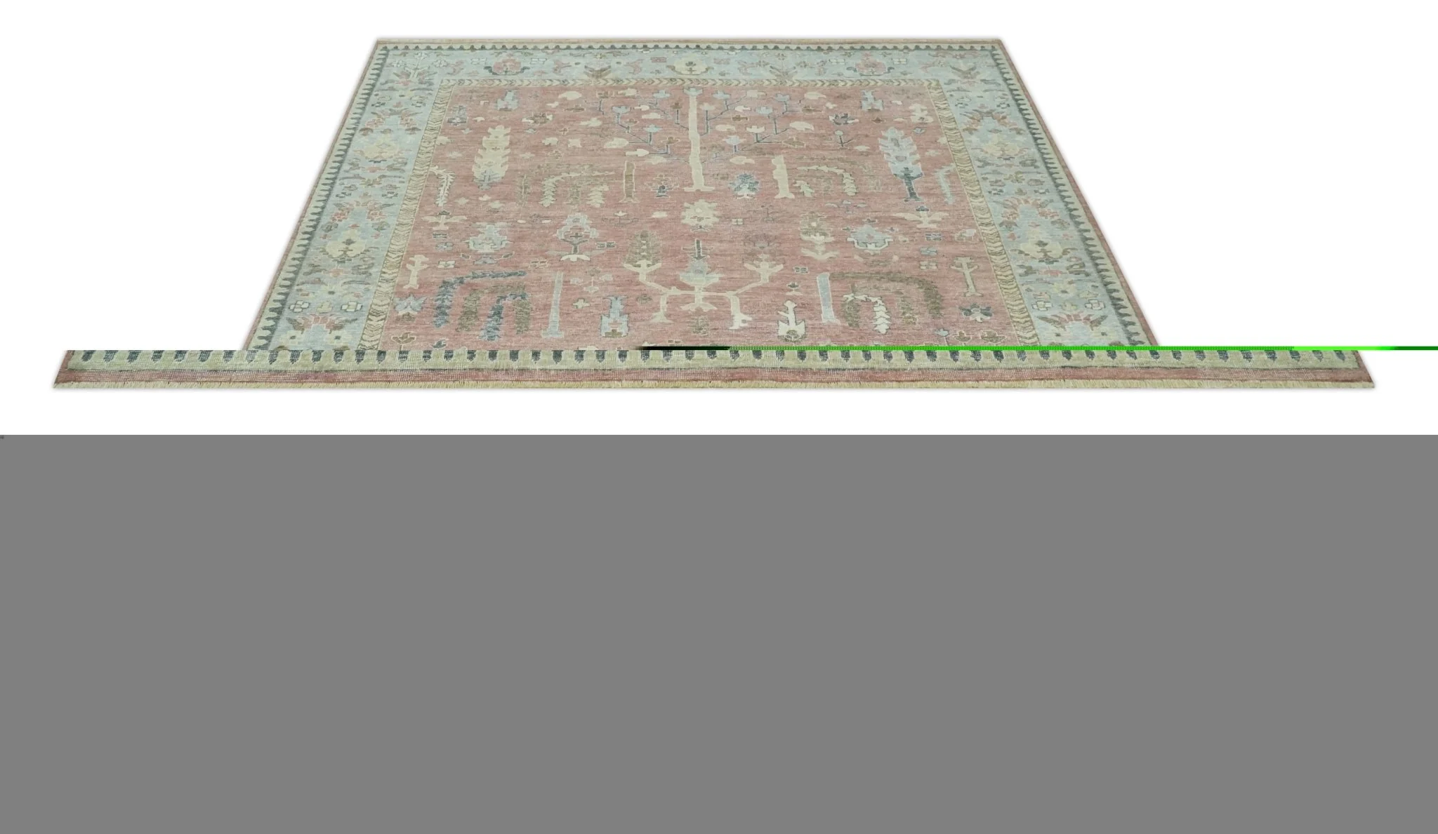 Distress Finished Tree of Life Hand Knotted Rust and Blue Custom Made Wool Rug - Image 10