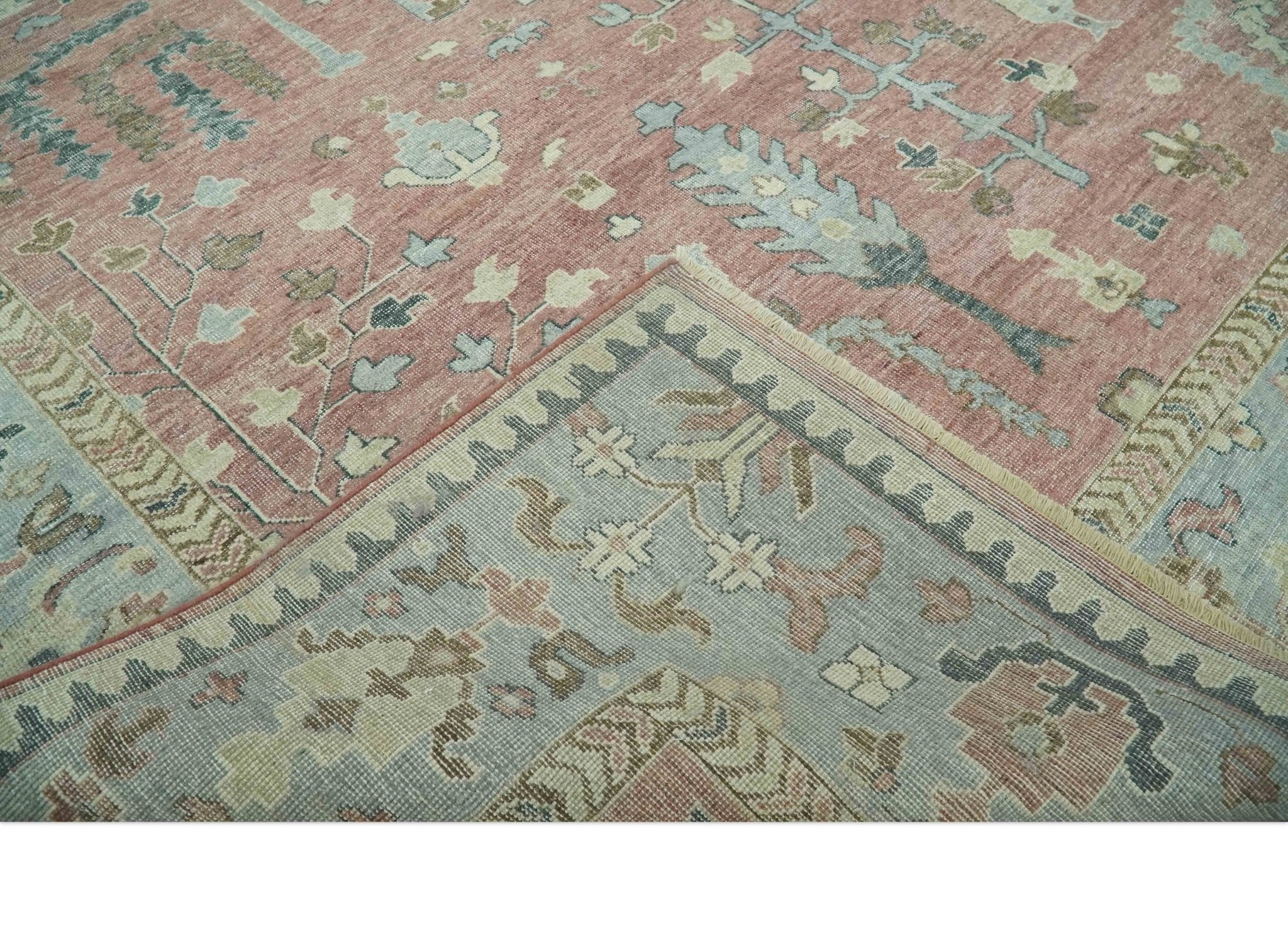 Distress Finished Tree of Life Hand Knotted Rust and Blue Custom Made Wool Rug - Image 7