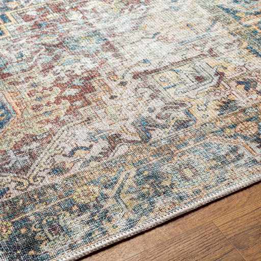 Distressed Finished Beige, Brown and Blue Traditional Washable Area Rug - Image 10