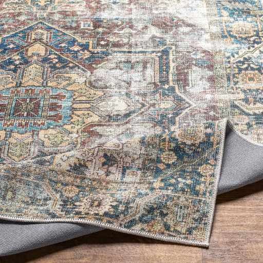 Distressed Finished Beige, Brown and Blue Traditional Washable Area Rug - Image 7