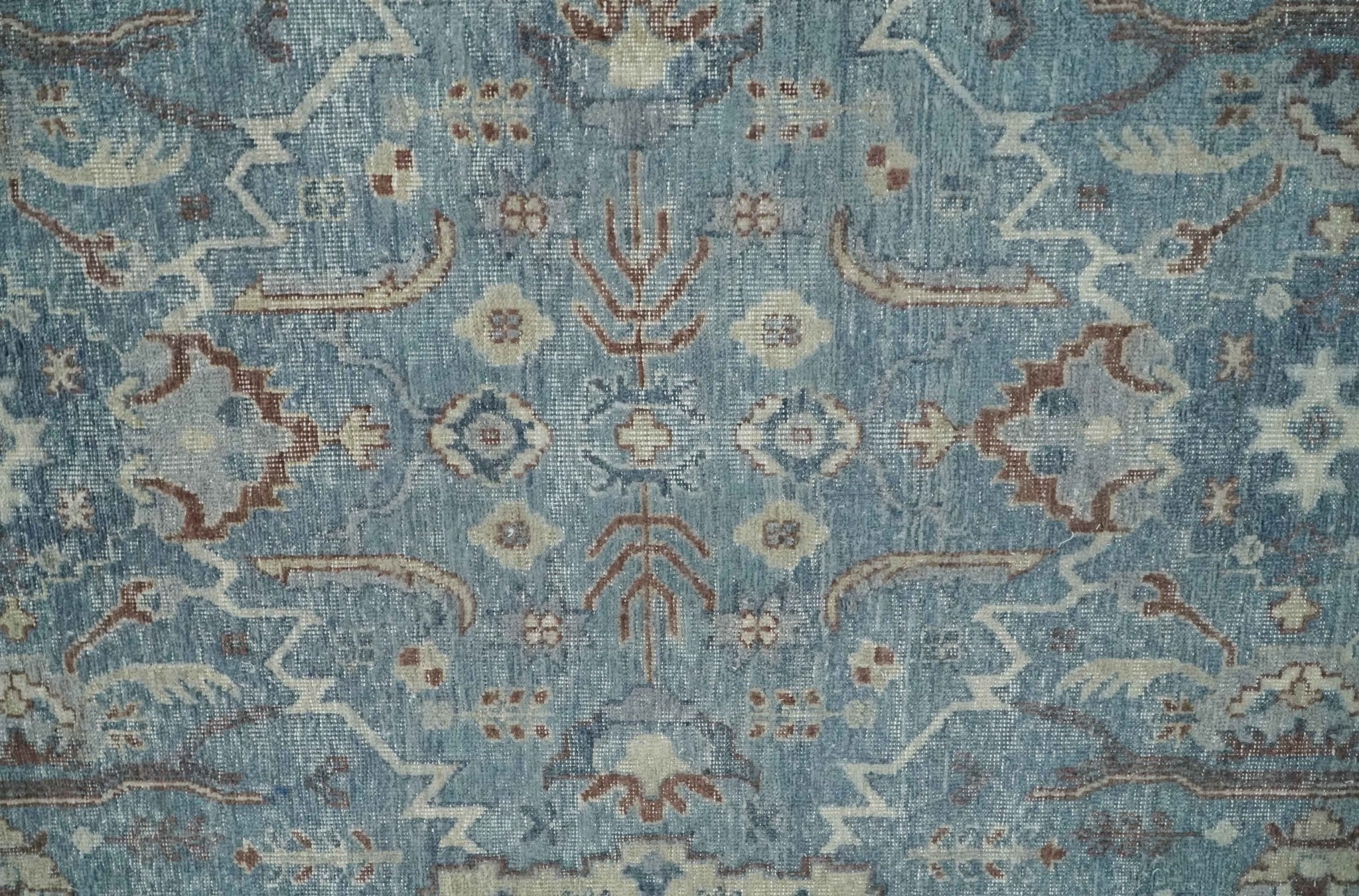 Antique Distressed finished Aqua, Beige and Brown Hand Knotted Oxidized Low Pile 8x10 Oriental Oushak wool Area Rug - Image 10