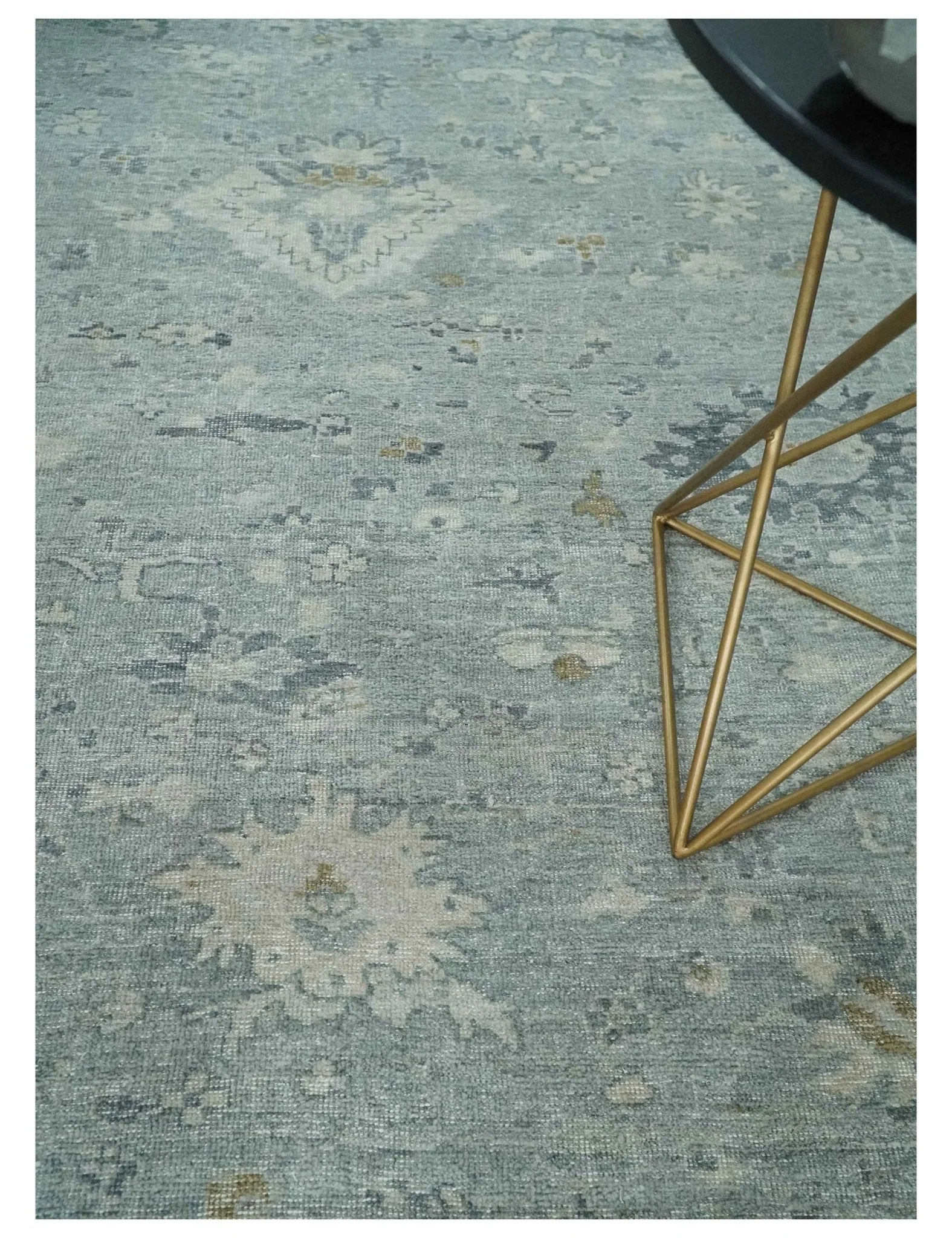 Distressed finished 8x10 Gray and Silver Low Pile wool Rug - Image 3