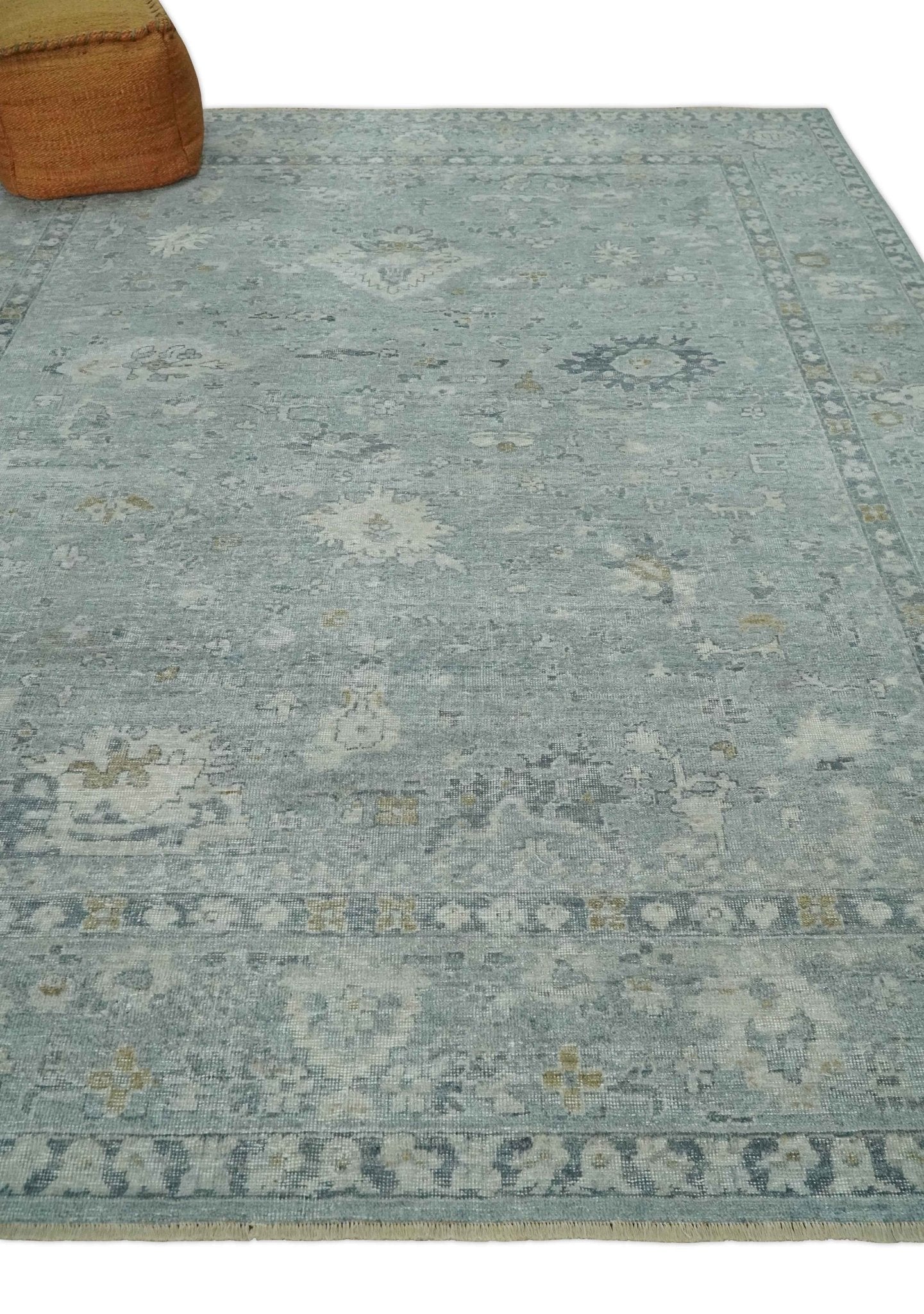 Distressed finished 8x10 Gray and Silver Low Pile wool Rug - Image 4