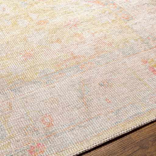 Antique Distressed Finished Mustard and Light Pink Oushak Design Washable Rug - Image 10