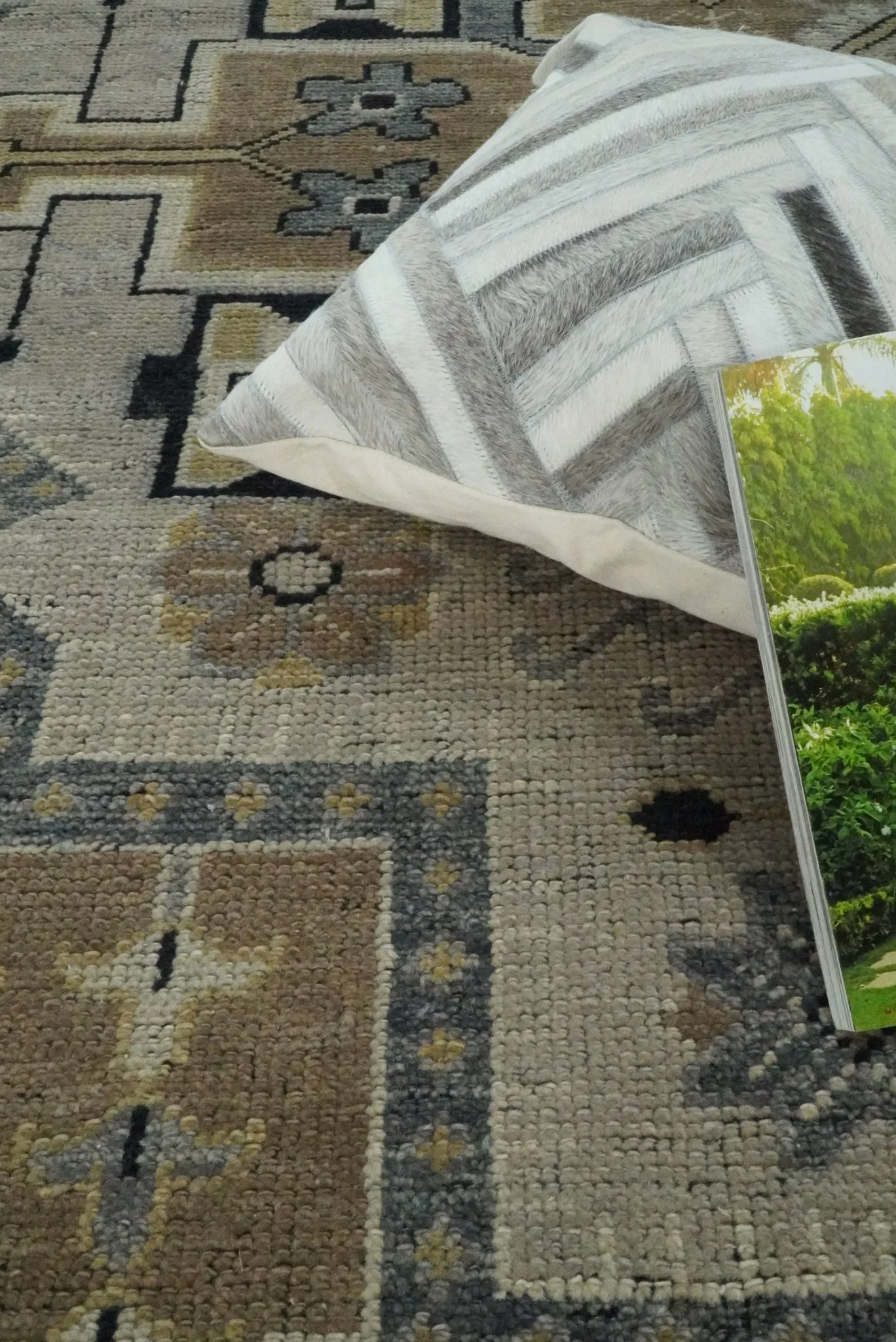 Vintage Distressed Hand Knotted Traditional Heriz Serapi Camel, Ivory and Black Custom Made wool Area Rug - Image 4