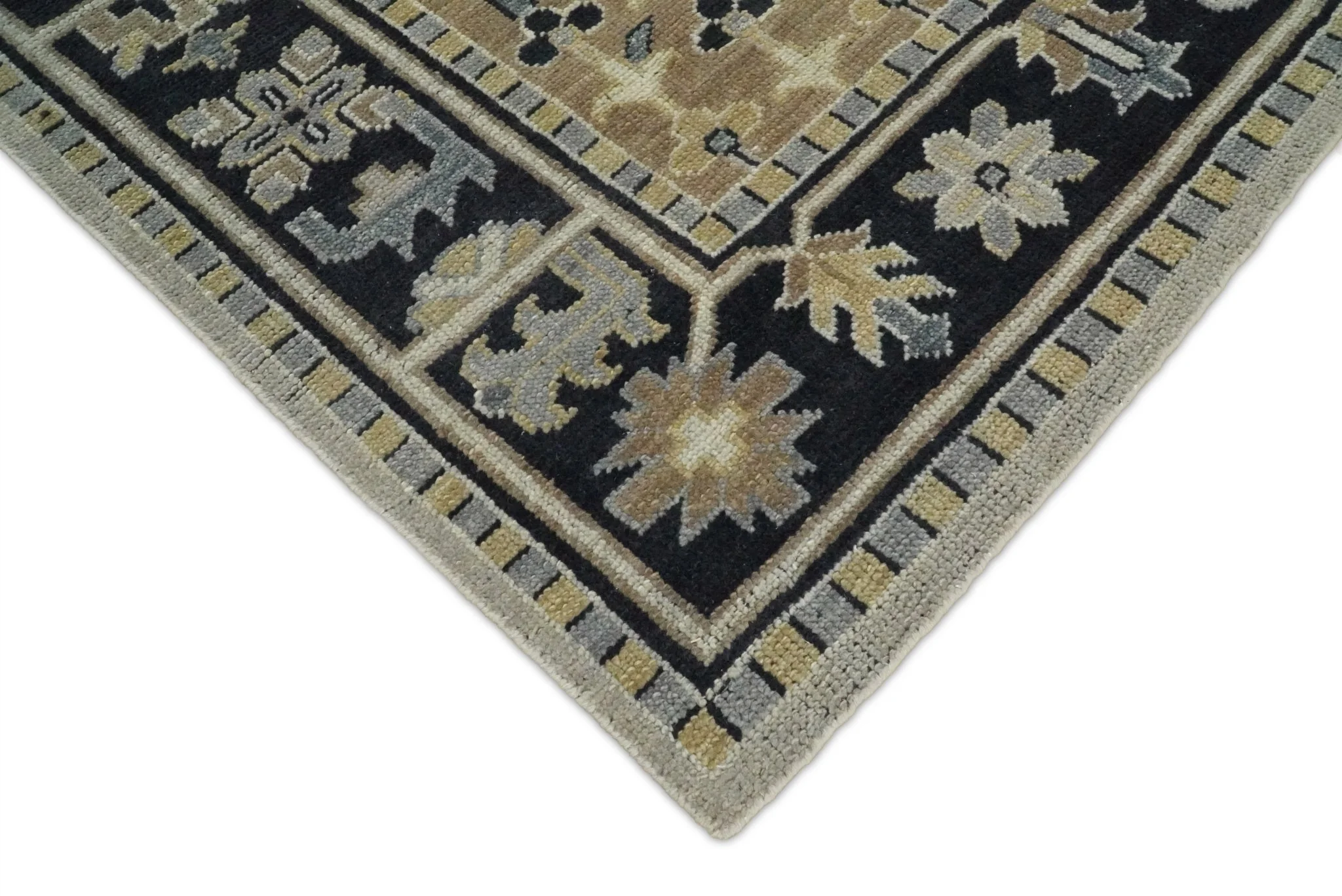 Vintage Distressed Hand Knotted Traditional Heriz Serapi Camel, Ivory and Black Custom Made wool Area Rug - Image 5