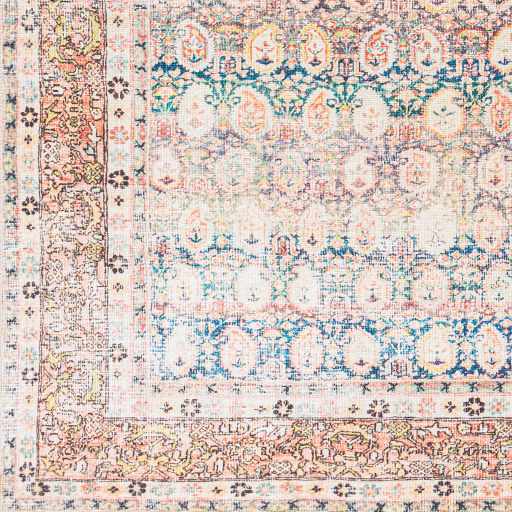 Distressed Look Vintage Style Beige, Rust and Blue Ikat design Machine Washable Rug - Image 10