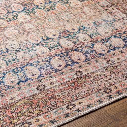 Distressed Look Vintage Style Beige, Rust and Blue Ikat design Machine Washable Rug - Image 13