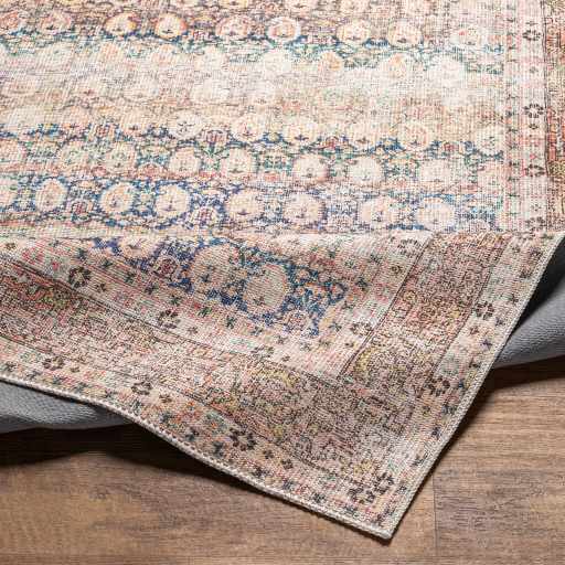 Distressed Look Vintage Style Beige, Rust and Blue Ikat design Machine Washable Rug - Image 14