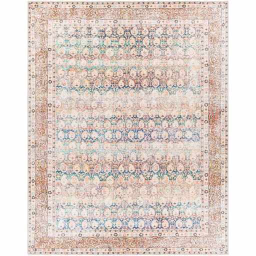 Distressed Look Vintage Style Beige, Rust and Blue Ikat design Machine Washable Rug - Image 15