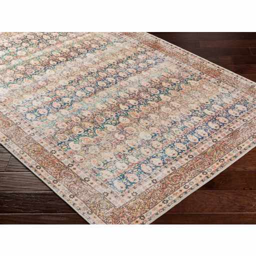 Distressed Look Vintage Style Beige, Rust and Blue Ikat design Machine Washable Rug - Image 16