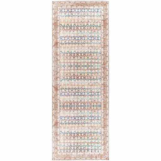 Distressed Look Vintage Style Beige, Rust and Blue Ikat design Machine Washable Rug - Image 17